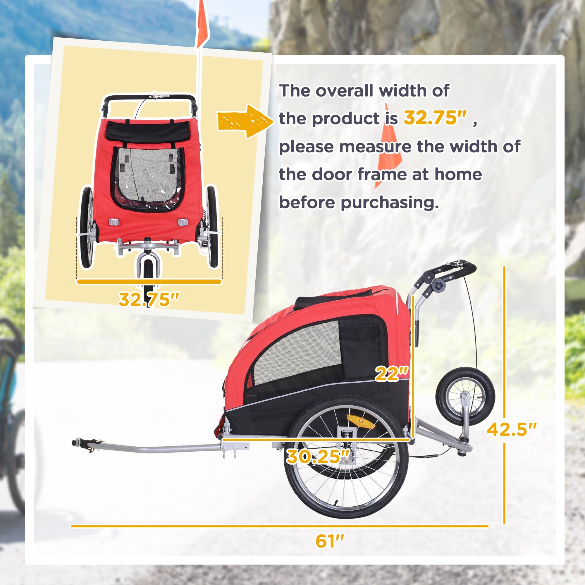 Aosom 2-in-1 Dog Bike Trailer & Pet Stroller with Canopy, Storage Pockets - Perfect for Cycling Adventures & Outdoor Walks with Your Pet