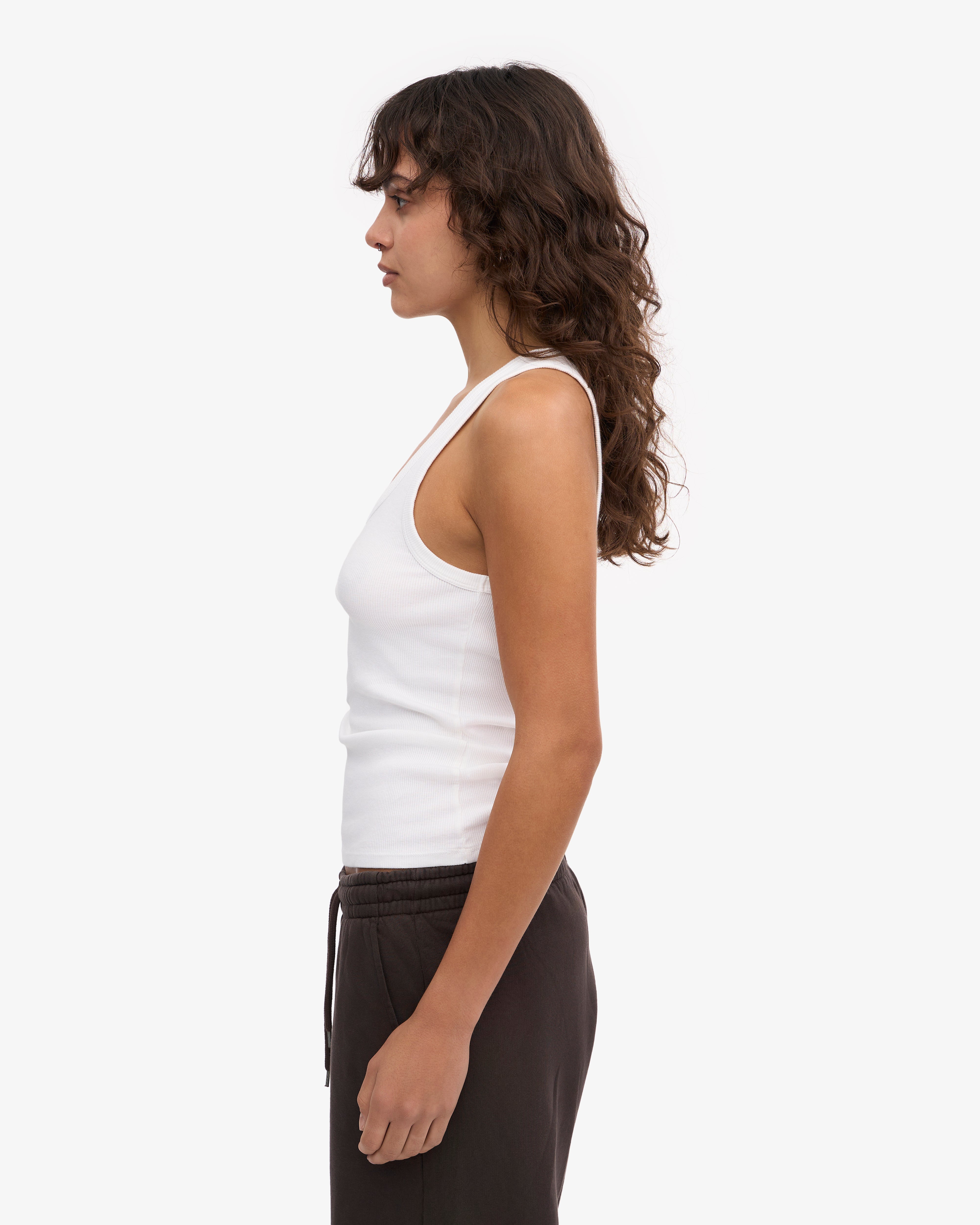 Organic Cotton Ribbed Tank Top for Women - Breathable & Soft - Optical White - Perfect for Yoga, Gym & Summer Outfits