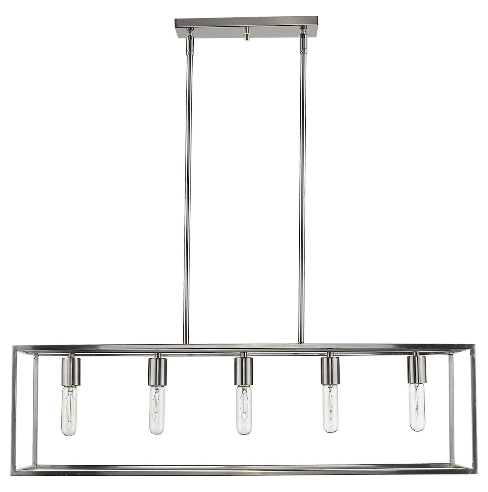 5-Light Modern Island Pendant Light Fixture in Satin Nickel Finish - Perfect for Kitchen Island, Dining Room, and Bar Lighting