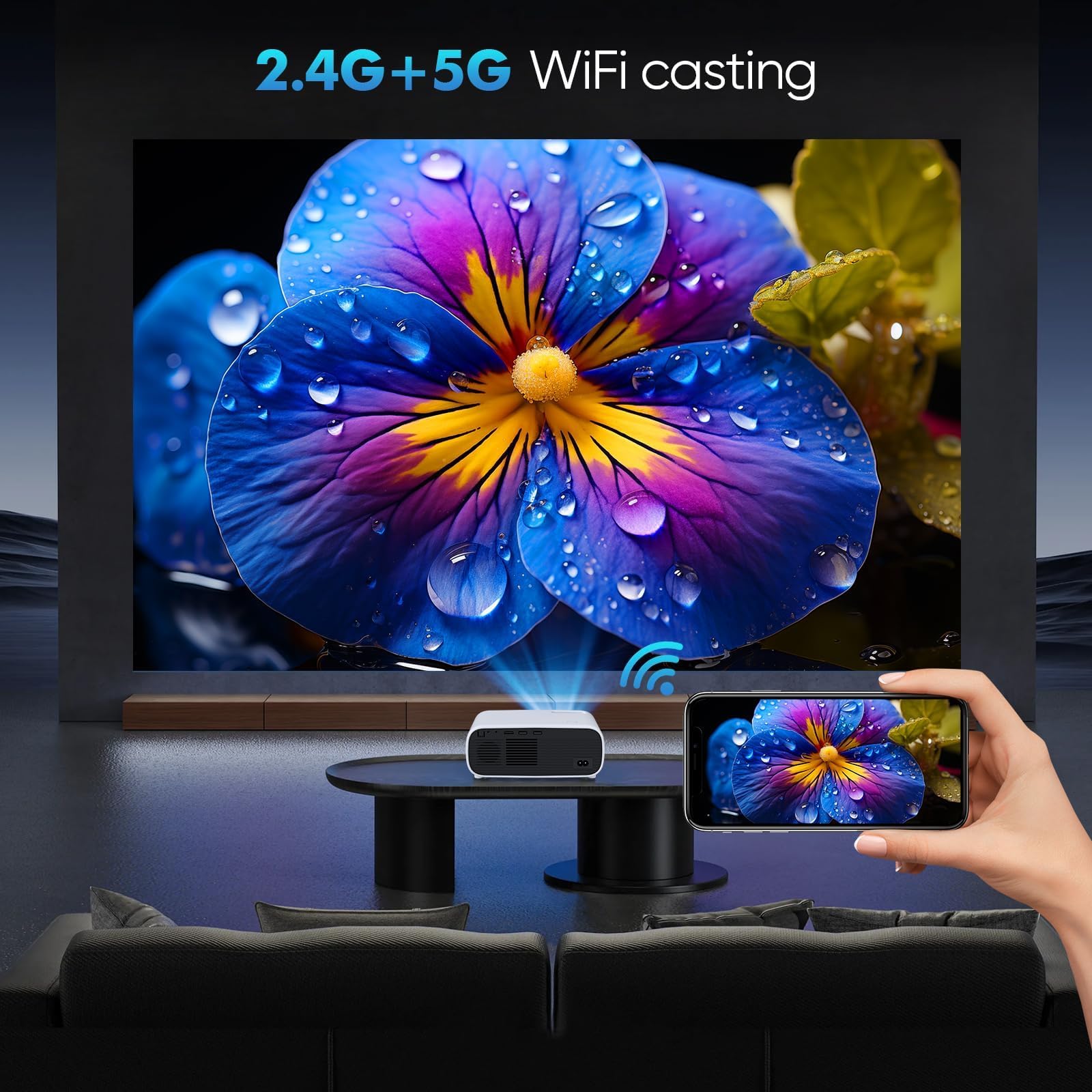 2024 High Performance 4K Projector with WiFi & Bluetooth - 20000 Lumens, Full HD 1080P, No Delay for Switch & PS5 Gaming (High Brightness Version) | Home Theater, Outdoor Movie Nights, Gaming & Office Presentations