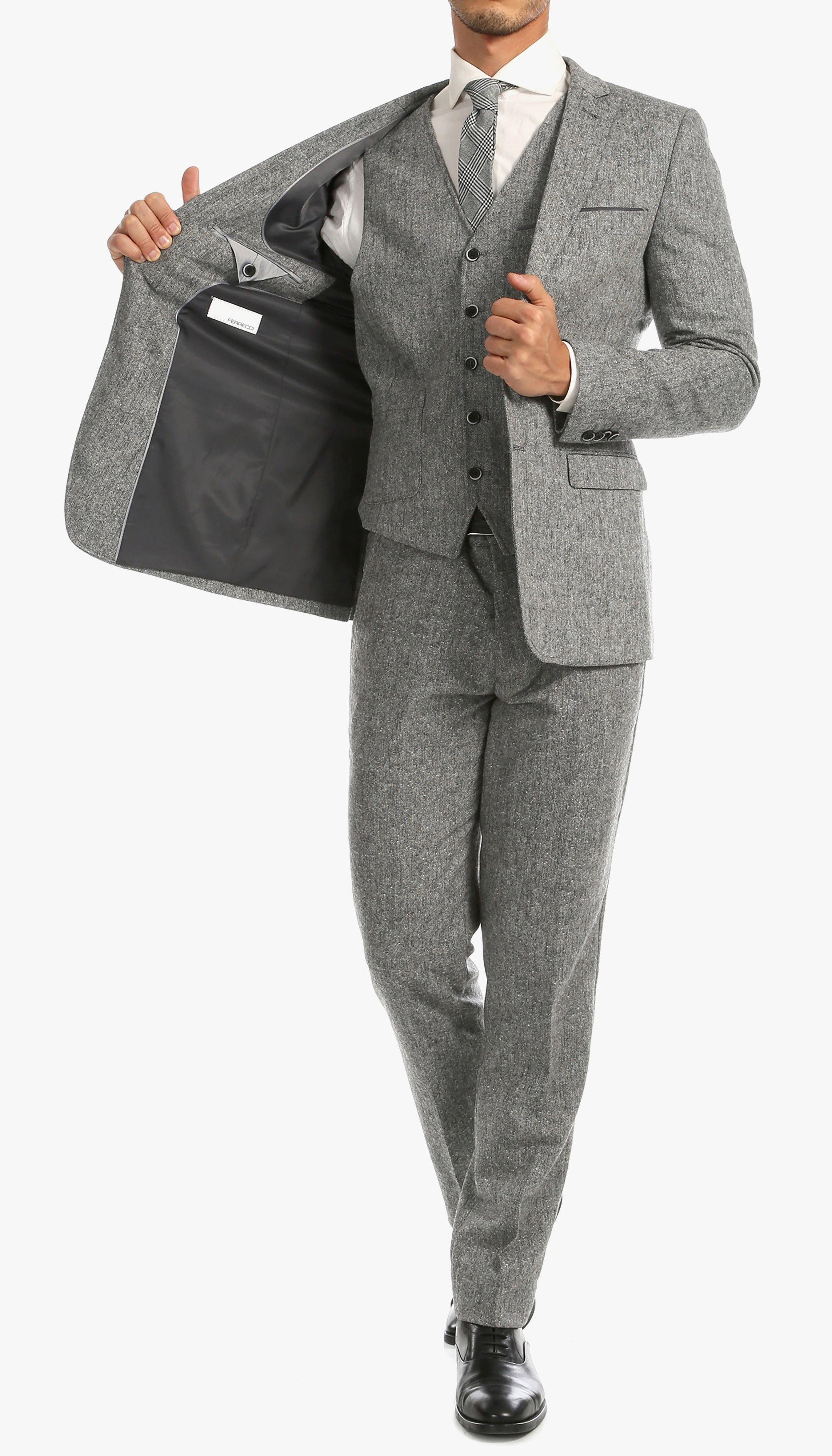 Grey Tweed Men's Slim Fit 3-Piece Suit | Formal Business Attire | Wedding, Office & Special Occasion Wear