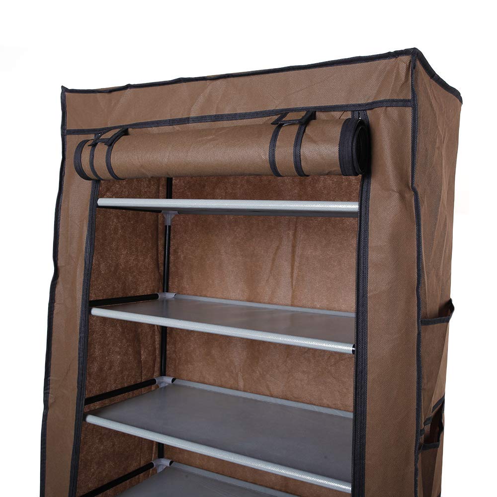 ZYSK 10-Tier Shoe Rack Organizer - Holds 30 Pairs with Dustproof Cover, Space-Saving Closet Storage Cabinet, Non-Woven Fabric Shelves (Coffee Brown) - Perfect for Bedroom, Entryway, or Walk-in Closet Organization