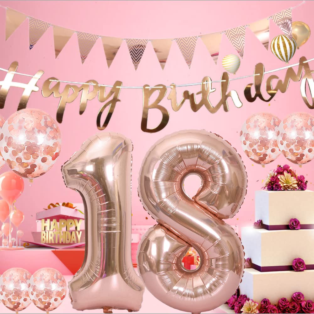 10th Birthday Decorations Set - 2 Number 10 Balloons, Rose Gold Foil Banner, 5 Confetti Balloons for Boys & Girls | Perfect for Birthday Parties, Photo Backdrops, and Anniversary Celebrations