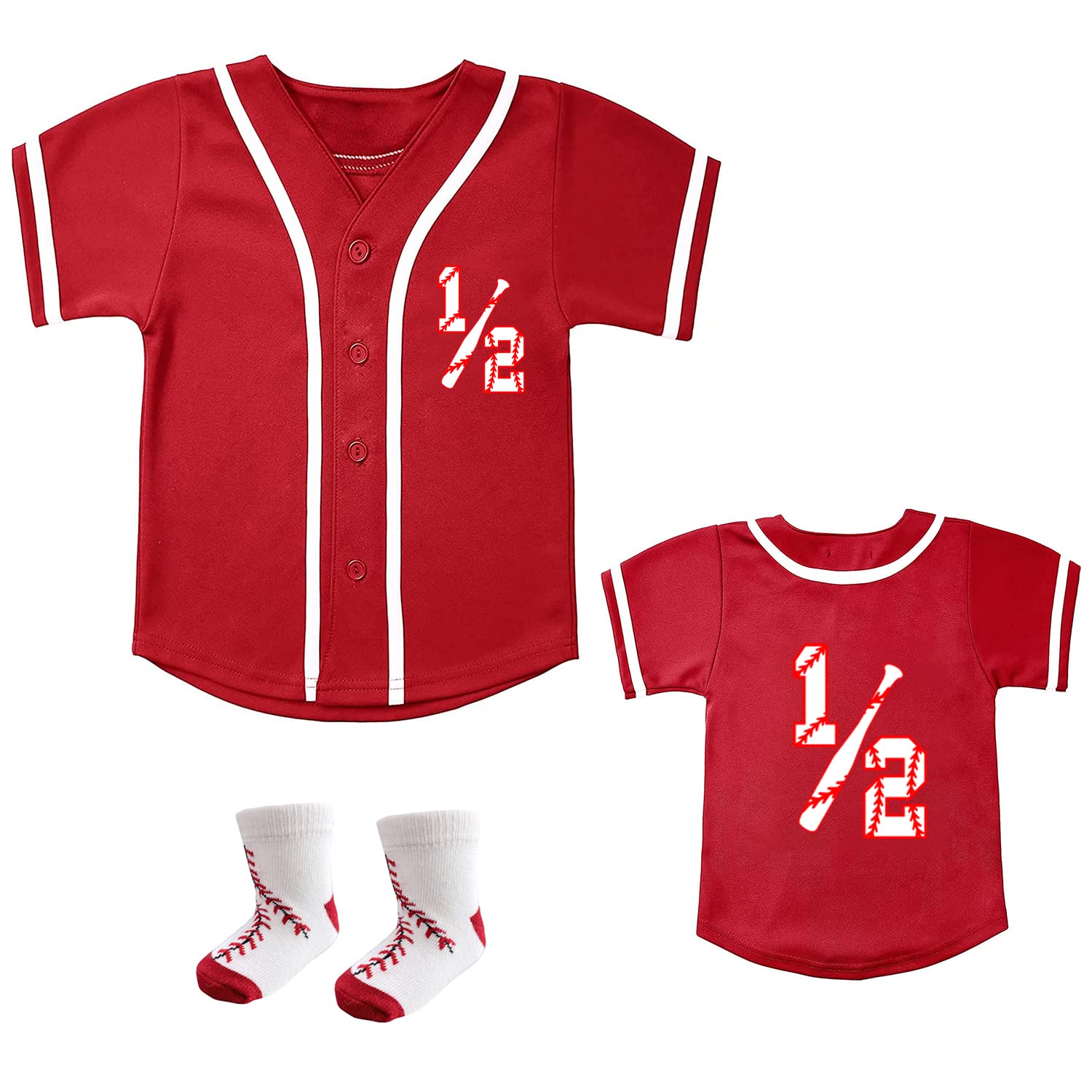 BAICAIYU 1/2 Birthday Outfit - Baby Baseball Jersey & Socks 2-Piece Set for Boys | Softball Shirt & Sports Toddler Clothes | Perfect for Half Birthday Celebrations, Baseball Games & Photo Shoots