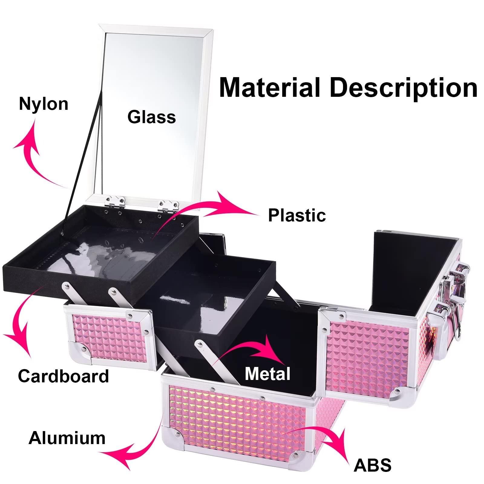 Professional Makeup Train Case with Mirror & Lock - Portable Cosmetic Organizer Box for Cosmetologists, Aestheticians & Nail Techs - 2-Tier Storage with Travel Handle - Mermaid Pink - Perfect for Salon, Travel & Makeup Artist Kits