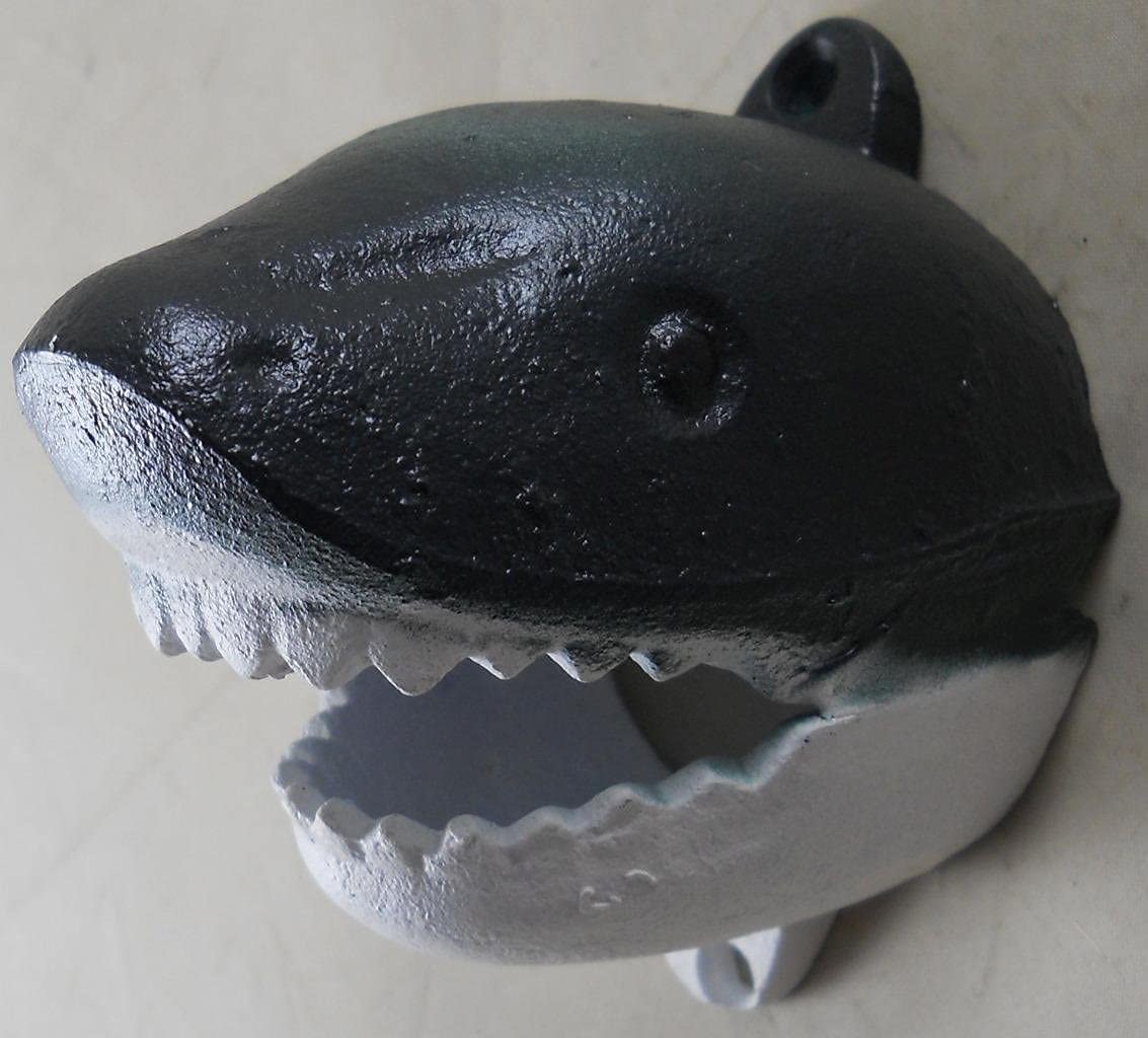 Premium Upper Deck Cast Iron Wall Mounted Shark Bottle Opener - Rustic Bar Decor for Home, Man Cave, or Outdoor Kitchen - Perfect for Opening Beer Bottles at Parties & BBQs