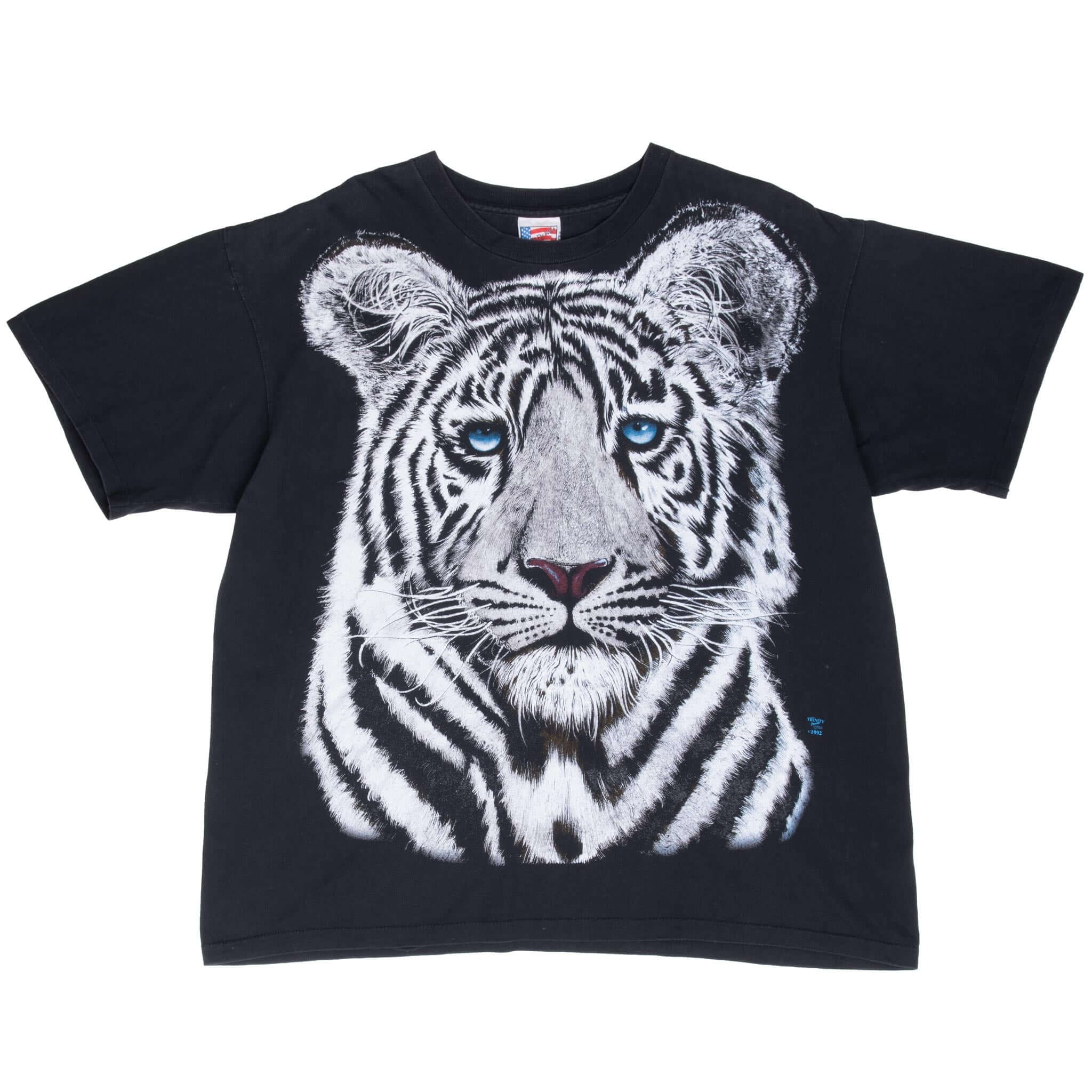 Vintage 1992 White Tiger Animal Print T-Shirt XL - Made in USA - Retro Graphic Tee for Men & Women - Perfect for Casual Wear, Street Style & 90s Fashion Lovers