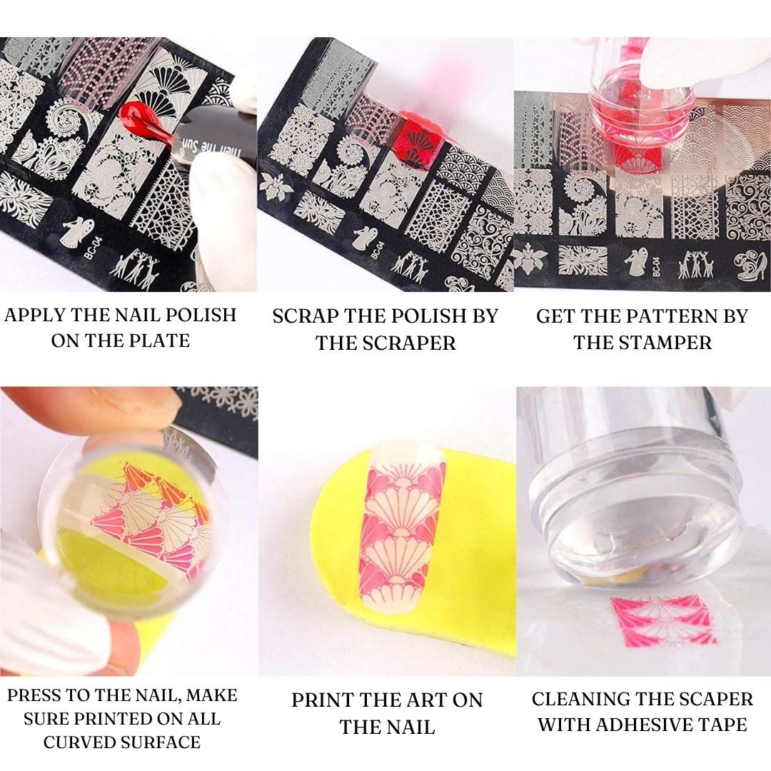 RoyalKart Nail Art Stamper Kit - French Manicure Stampers, Scrapers & Replacement Heads for DIY Nail Designs | Perfect for Home Salon, Professional Nail Art & Gift Giving