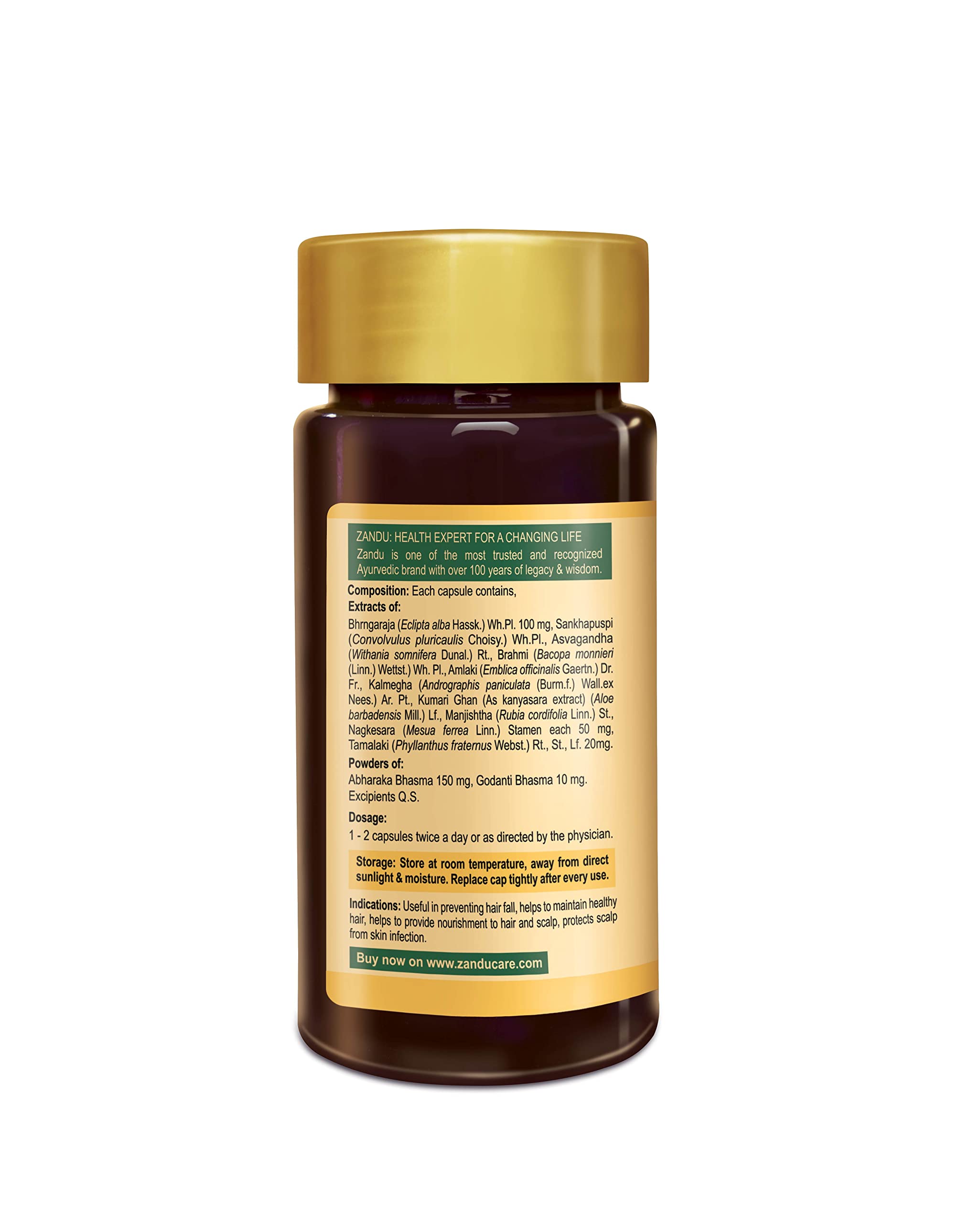 Zandu Hair Growth Vitalizer - Herbal Supplement for Hair & Scalp Nourishment | 60 Capsules | Promotes Healthy Hair Growth | Ideal for Thinning Hair & Scalp Care | Perfect for Daily Hair Wellness Routine