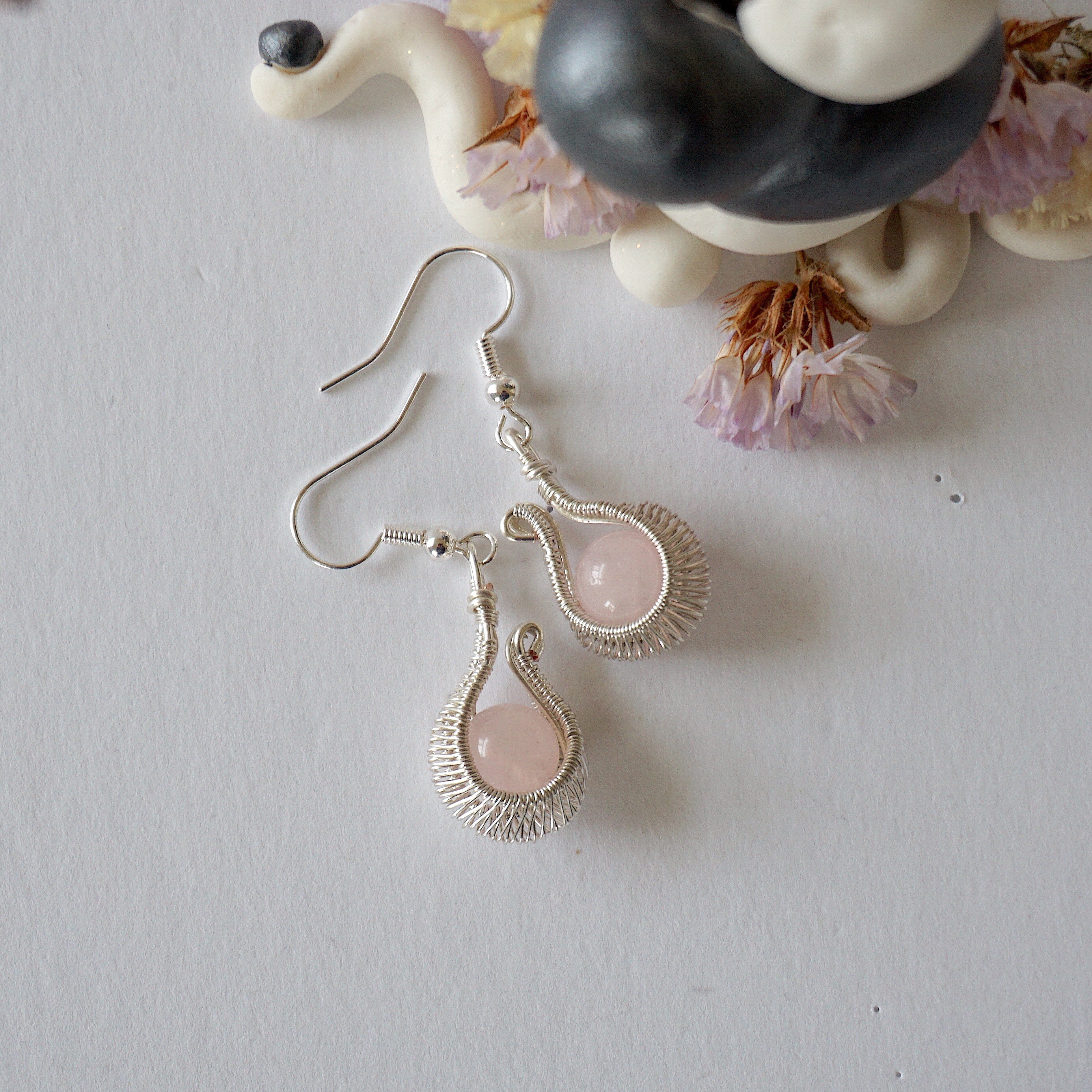 Rose Quartz Hoop Earrings - Silver Plated Cradle Design for Women | Healing Crystal Jewelry for Everyday Wear & Spiritual Wellness