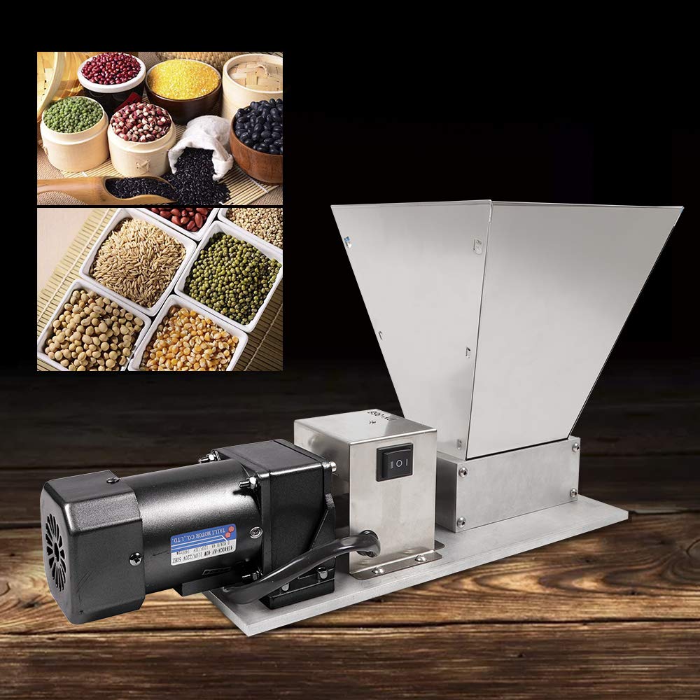 DNYSYSJ Electric Grain Mill Grinder - 2 Roller Stainless Steel Malt Crusher for Barley, Cereals, Beans - 110V 40W (Dy-368) + 4X Hopper - Perfect for Home Brewing, Baking & Healthy Cooking