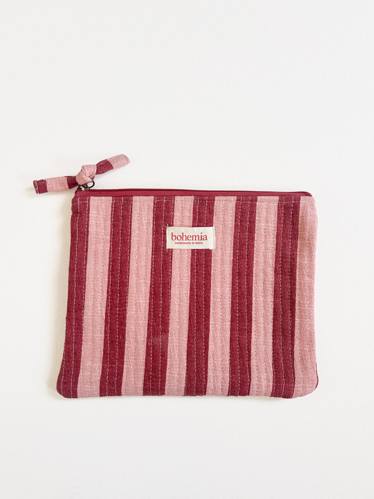 Jaipur Stripe Large Pouch in Pomegranate Red - Stylish Travel Organizer, Makeup Bag & Gift for Women | Perfect for Vacation, Gym & Daily Essentials Storage