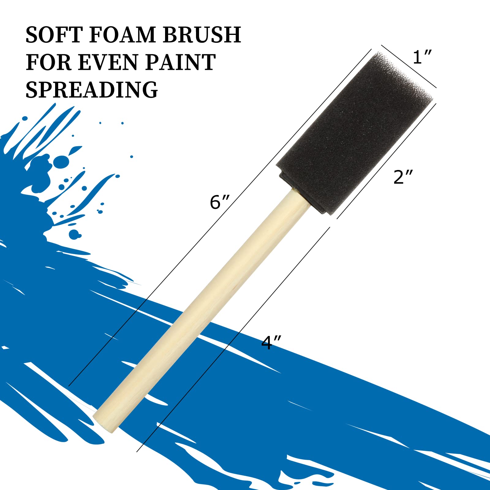 100 Pack 1 Inch Foam Brush with Wooden Handle - Professional Sponge Paint Brushes for Acrylics, Stains, Varnishes & Crafts - Perfect for DIY Projects, Home Decor & Art Painting