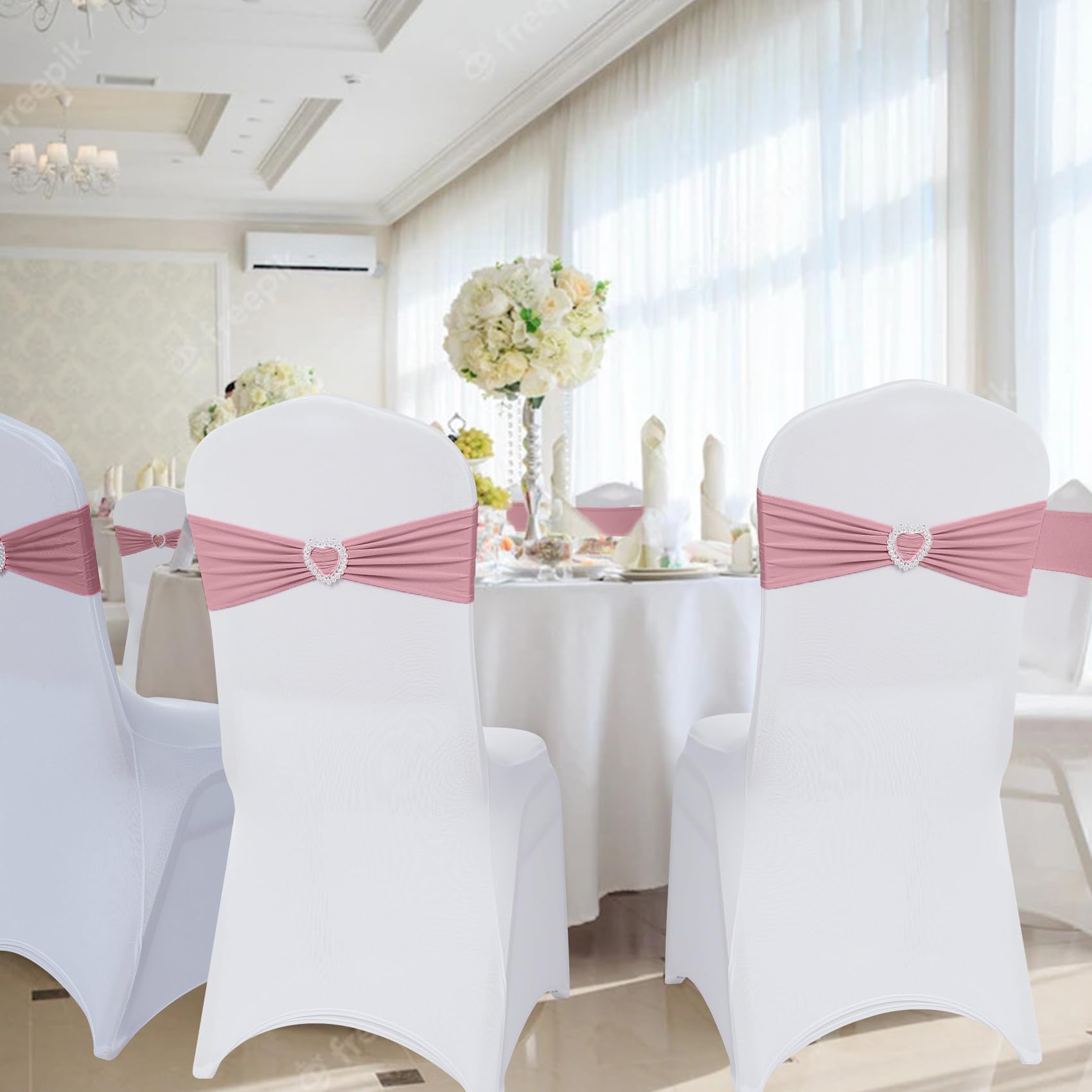 60 Pack Spandex Chair Sashes with Buckle Slider - Stretch Elastic Chair Covers for Wedding, Banquet & Party Decorations (Dusty Pink) | Universal Chair Bands for Event Decor, Table Setting & Venue Styling