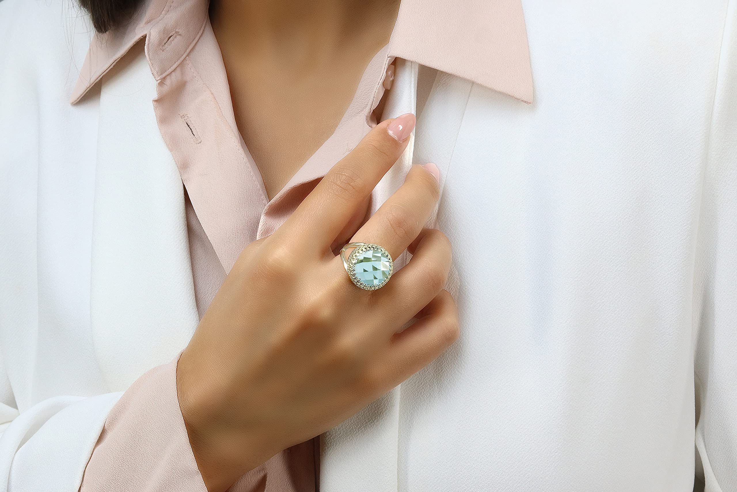 Blue Topaz Sterling Silver Ring for Women - Handcrafted Artisan Gemstone Ring, Elegant Engagement, Fashion & Anniversary Jewelry Gift with Premium Gift Box - Perfect for Weddings, Birthdays & Special Occasions