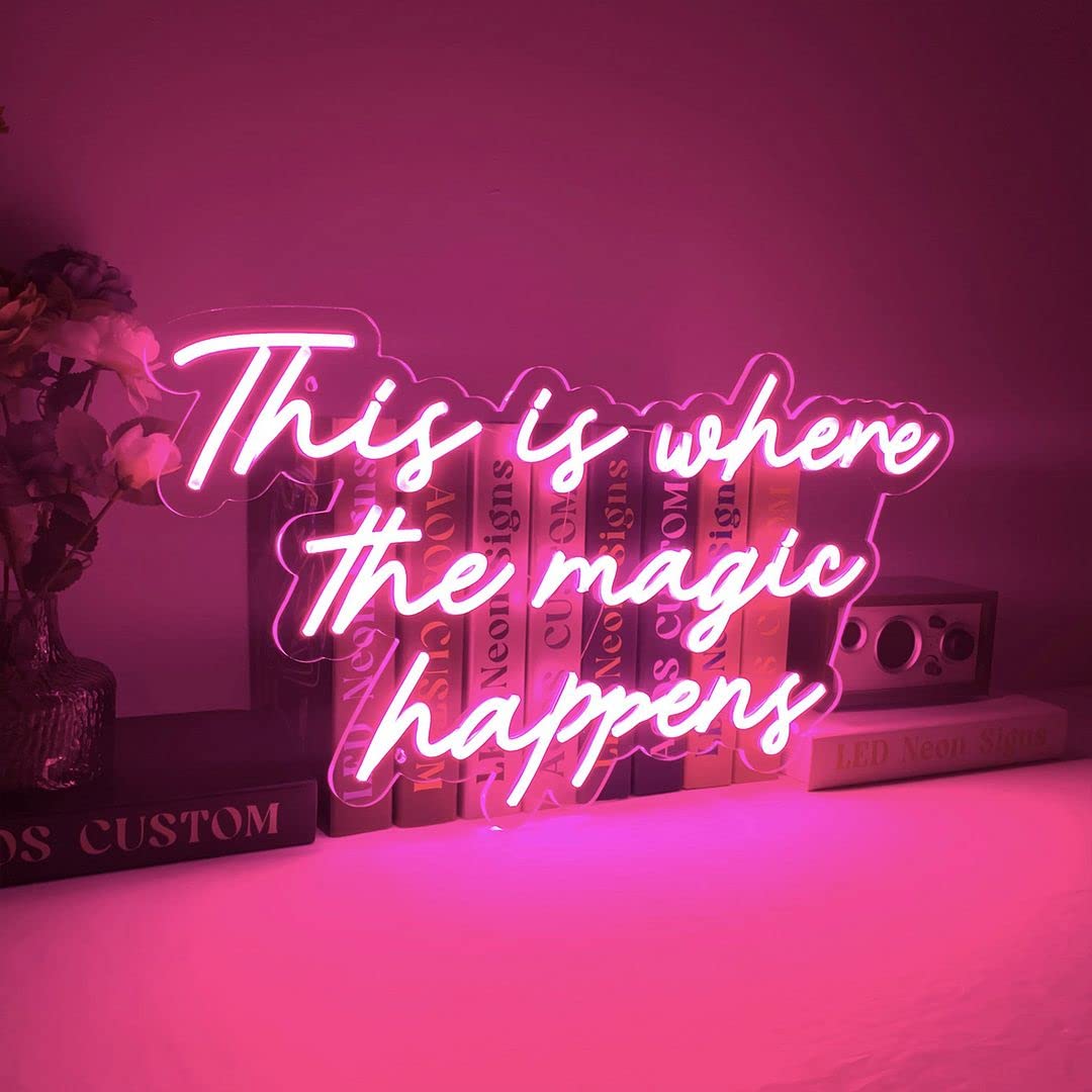 Magic Happens Neon Sign - Custom Wall Decor for Bedroom, Home, Wedding & Party | Aesthetic Room Lighting for Bathroom & Kitchen | Perfect for Gifts & Events
