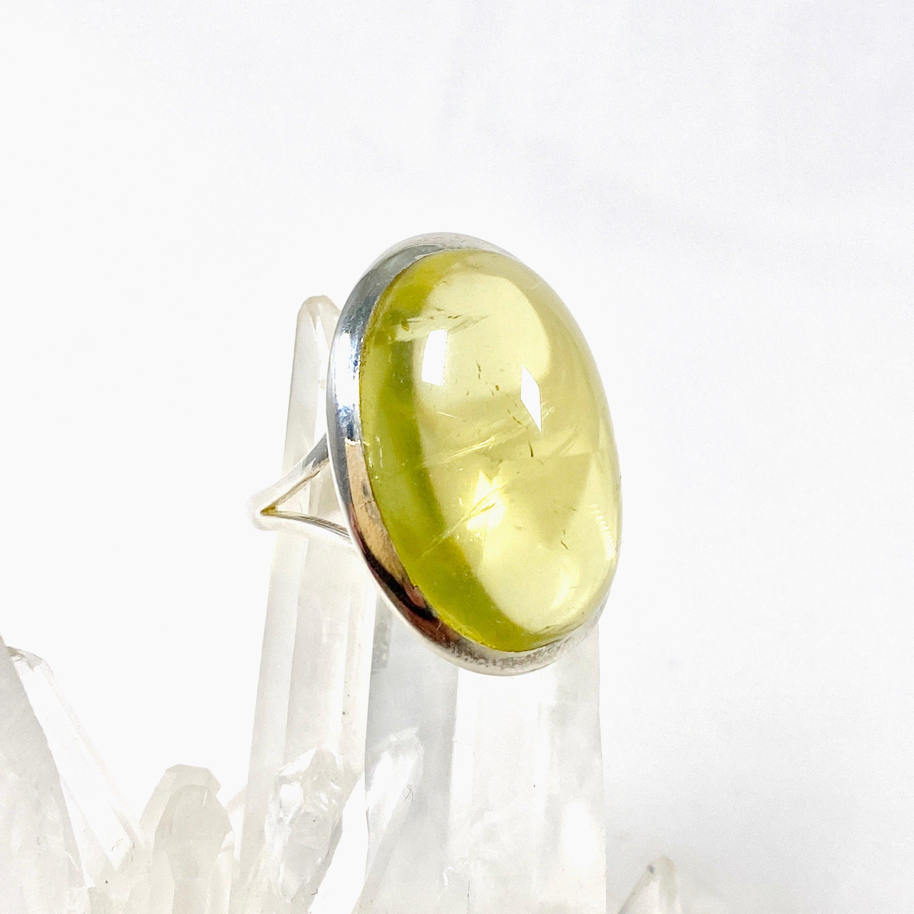 Lemon Quartz Oval Cabochon Ring - Size 8 - KRGJ2354 - Elegant Jewelry for Women, Perfect for Weddings, Parties & Everyday Wear