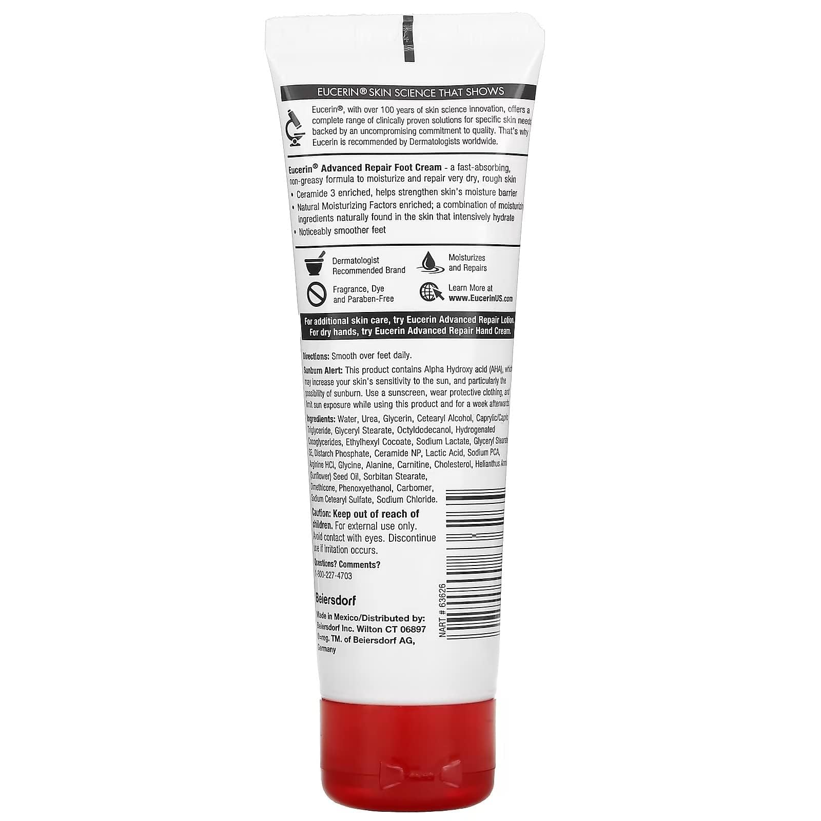 Eucerin Advanced Repair Foot Cream for Very Dry Skin – Lightweight, Fragrance-Free, 3 oz – Hydrates & Soothes Cracked Heels – Perfect for Daily Foot Care & Overnight Treatment