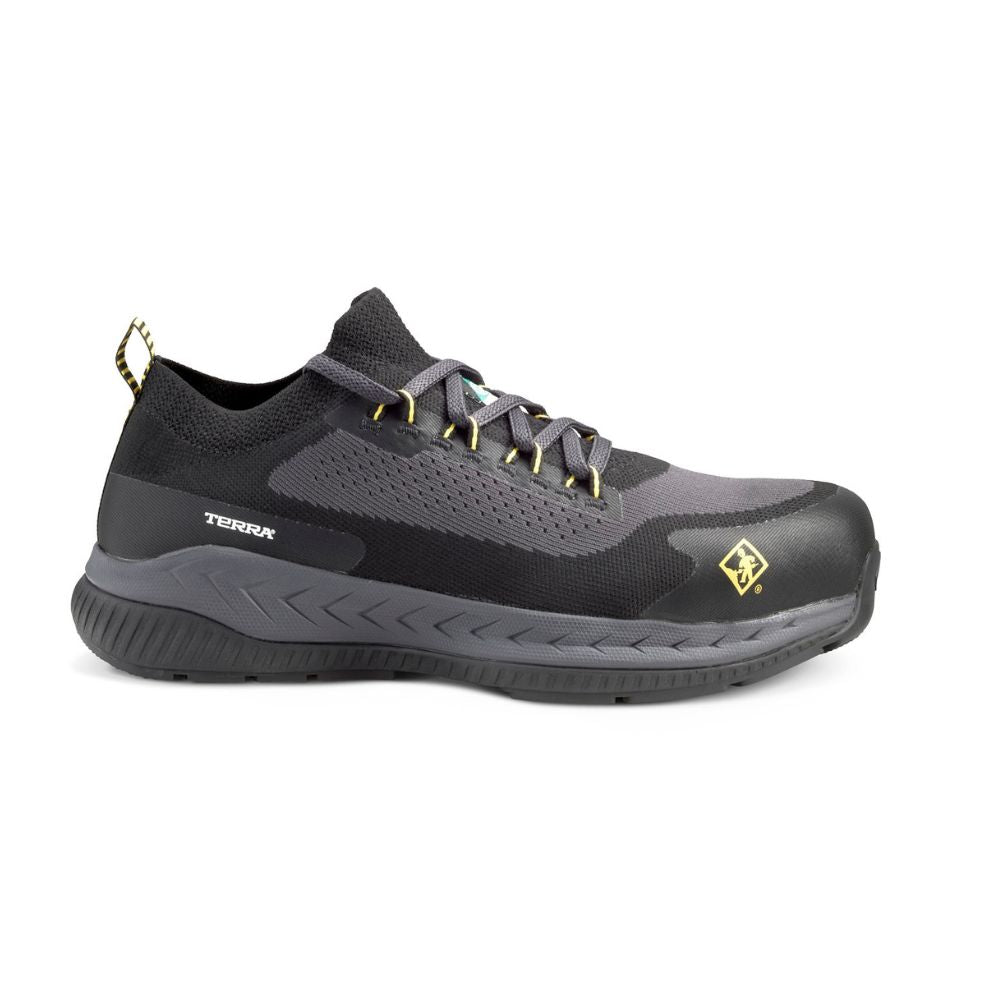 Terra Eclipse TR0A4T8NBLY Men's Composite Toe Athletic Safety Shoes - Black/Yellow - Lightweight Work Shoes for Construction, Warehouse & Industrial Safety