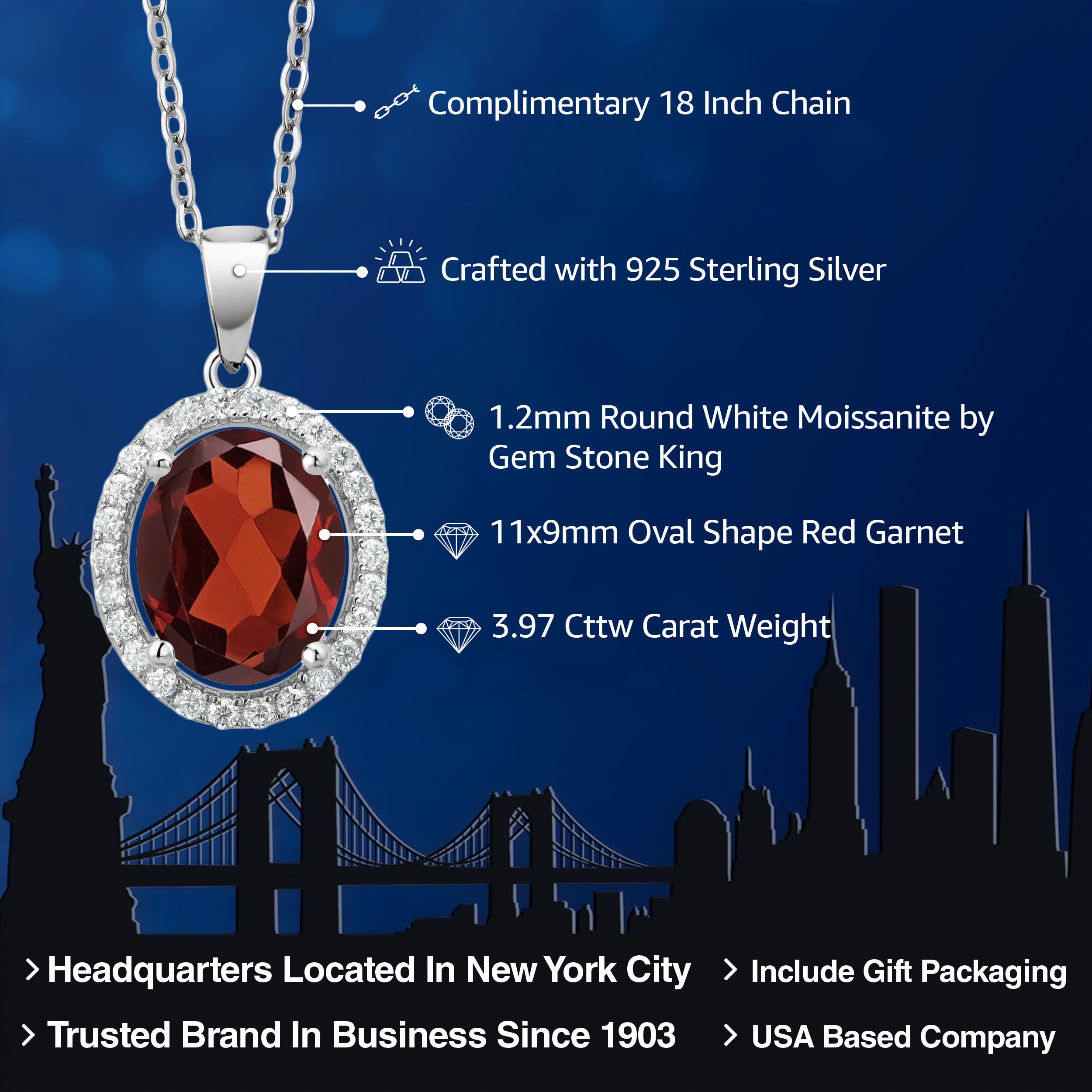 925 Sterling Silver 11X9MM Oval Birthstone & White Moissanite Halo Pendant Necklace for Women | 18 Inch Chain | Elegant Gift for Birthday, Anniversary & Special Occasions
