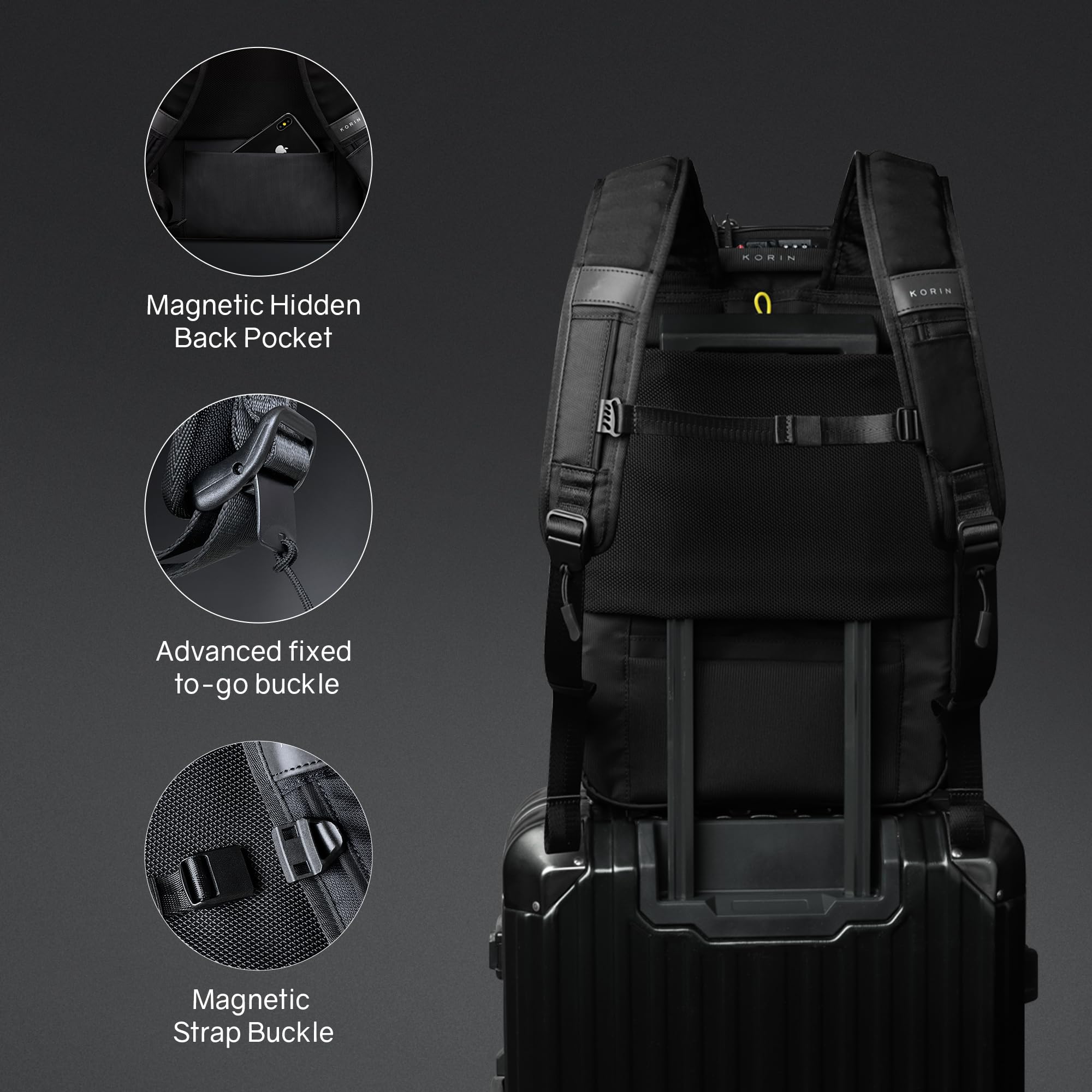 KORIN ClickPackPro Anti-Theft Laptop Backpack - Waterproof Travel Backpack with USB Charging Port & TSA Lock for Business, Commuting & College - Black