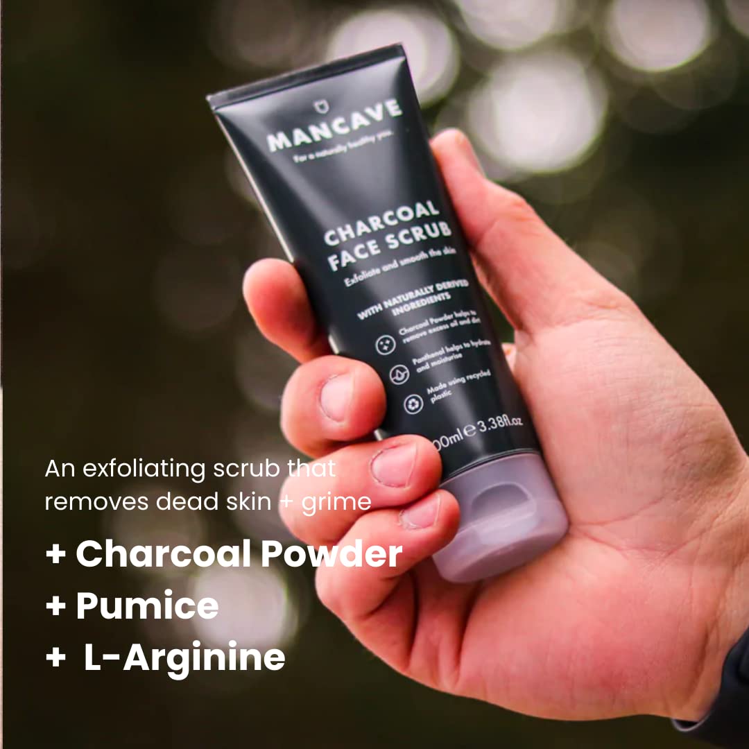 ManCave Premium Skincare Set - Intense Hydrating Moisturizer & Activated Charcoal Face Scrub for Men | Deep Cleansing & Anti-Aging | Daily Face Care Routine for Dry & Oily Skin