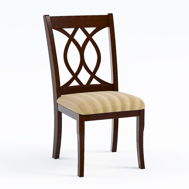 Classic Transitional Dining Chairs Set of 2 - Brown Cherry Solid Wood with Padded Fabric Seat - Elegant Side Chairs for Dining Room - Perfect for Family Dinners & Entertaining Guests