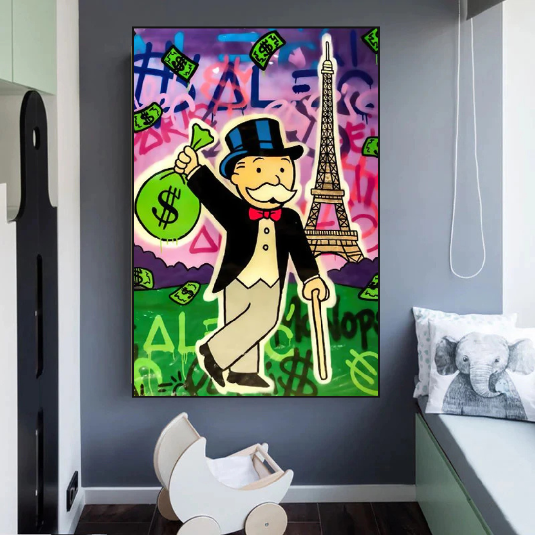 Alec Monopoly Eiffel Tower Canvas Art Print - Modern Pop Art Wall Decor for Living Room, Bedroom & Office