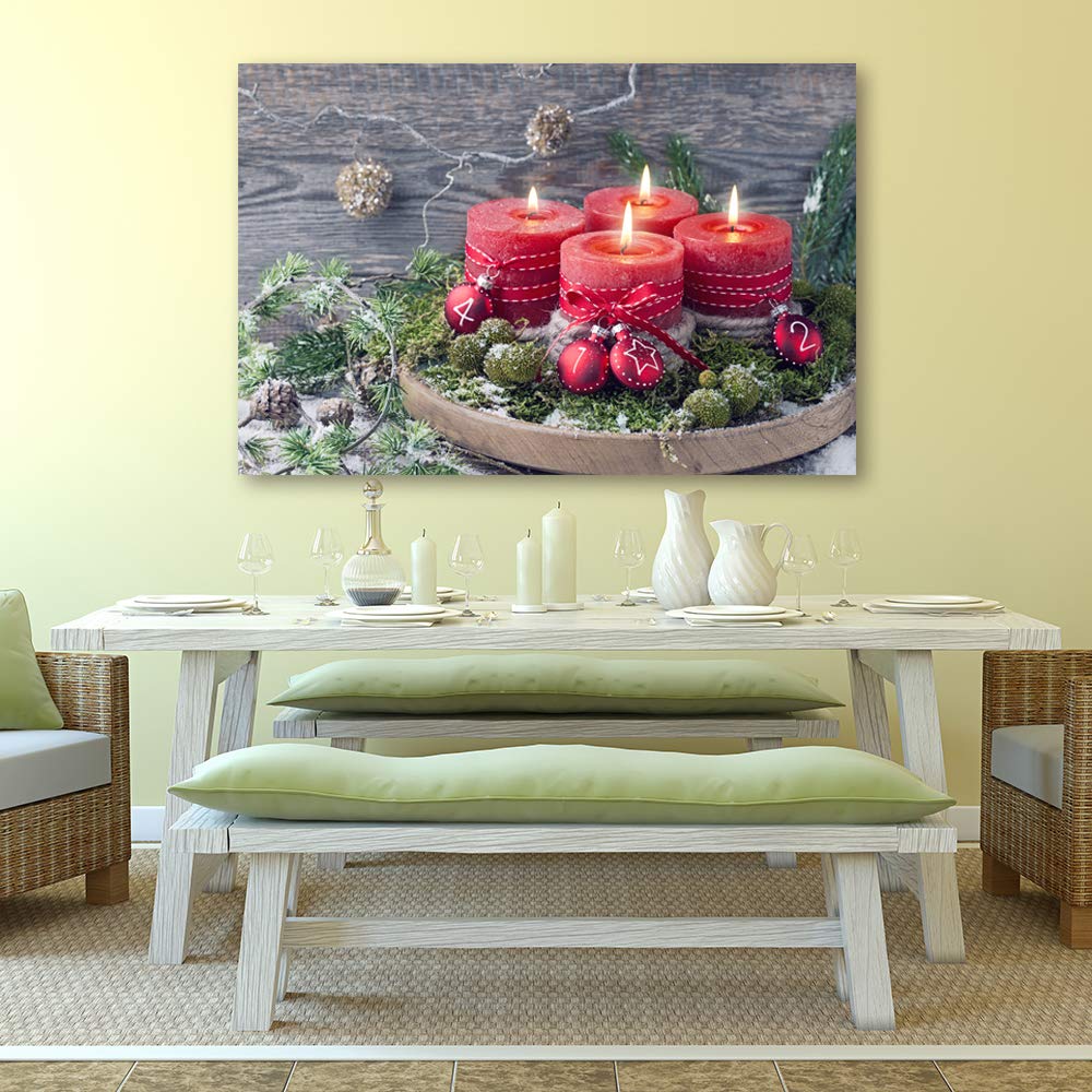 IDEA4WALL Christmas Candles Canvas Wall Art - 32x48 Inch Framed Holiday Painting for Home Decor | Perfect for Living Room, Bedroom & Christmas Party Decoration