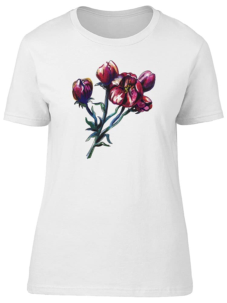 Grunge Watercolor Tulips T-Shirt for Women - Soft Vintage Style Graphic Tee - Perfect for Casual Wear, Music Festivals & Boho Outfits