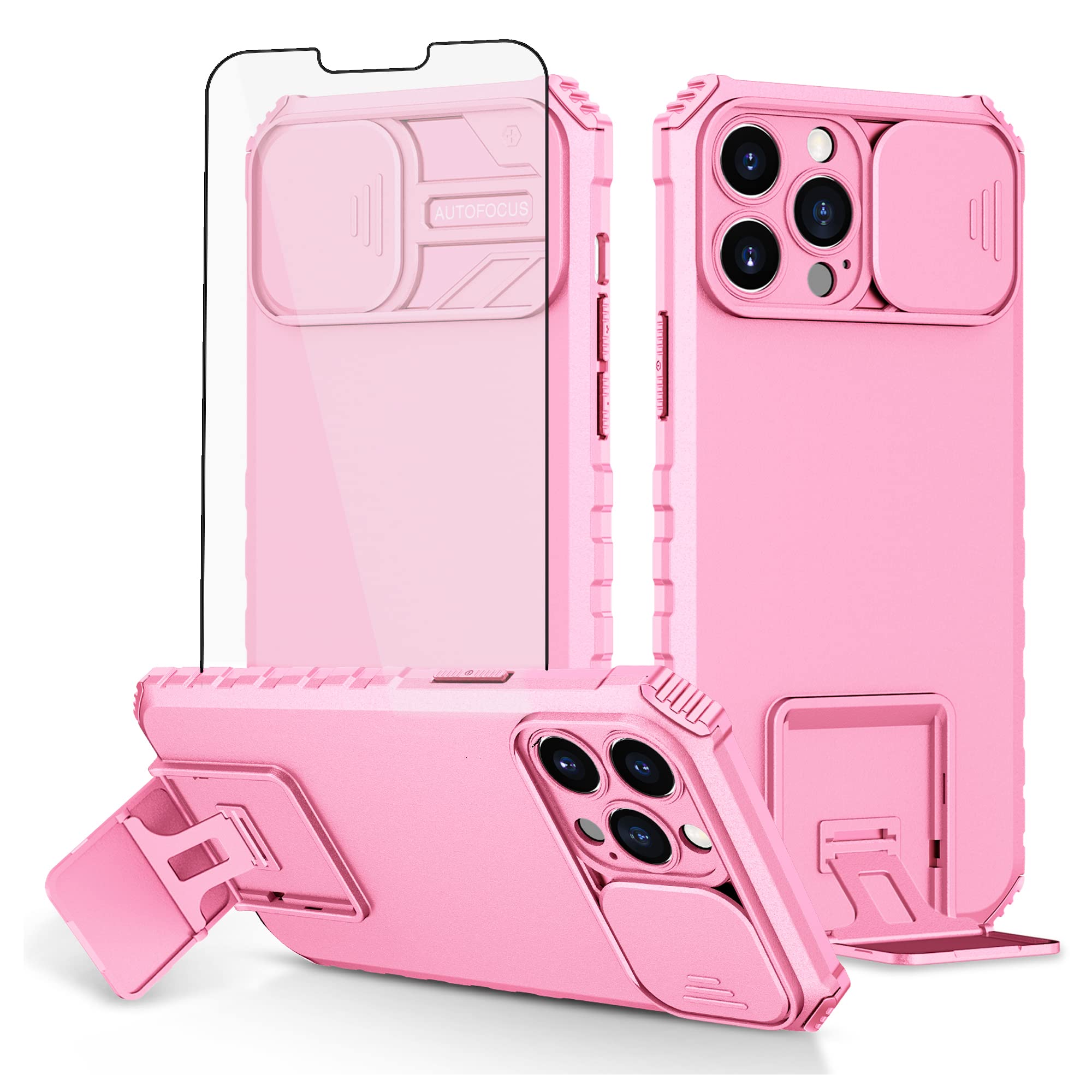 ASUWISH iPhone 13 Pro Max Case (2021) 6.7 Inch - Slim Protective Phone Cover with Built-in Screen Protector, Slide Camera Cover & Kickstand | Compatible with iPhone 13 Pro Max 5G - Perfect for Women & Men (Pink) | Ideal for Everyday Protection, Work & Travel