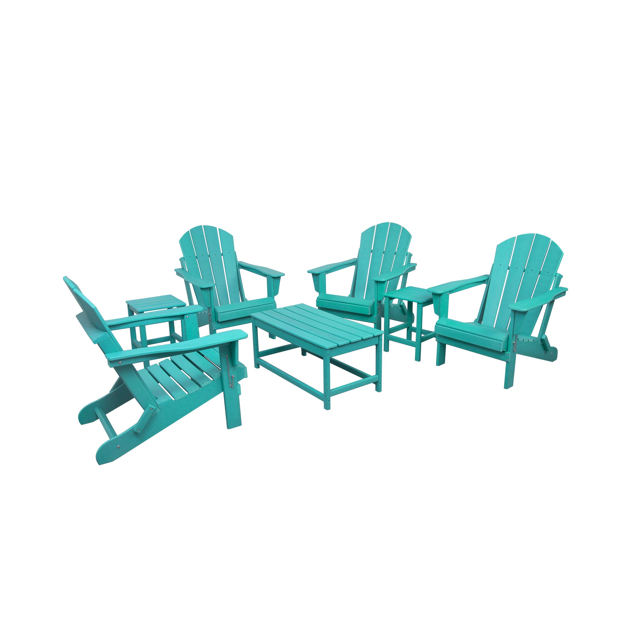 Premium HDPE Adirondack Chair & Table Set - 7-Piece Outdoor Patio Furniture with UV/Weather Resistant Design for Garden, Backyard, Balcony - Perfect for Relaxing, Entertaining & Outdoor Dining (Turquoise)