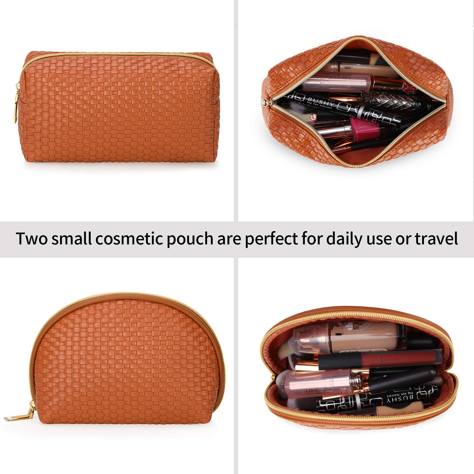 KTMOUW 3-Piece Waterproof Makeup Bag Set - Portable Travel Cosmetic Organizer with Multifunctional Storage | Perfect for Women's Toiletries, Cosmetics & Travel Essentials (Brown, Woven Design) | Ideal for Travel, Gym, Daily Use & Gift Giving