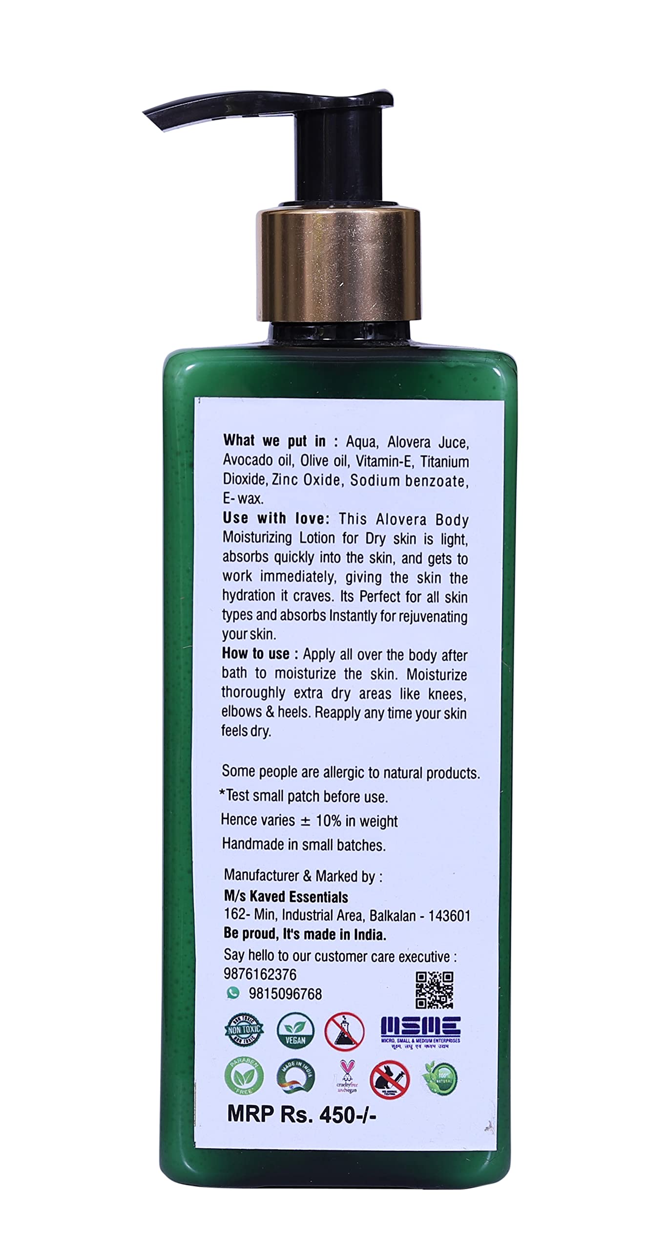 Kaved Essential Aloe Vera Body Moisturizing Lotion - 250ml | Hydrating & Soothing Skin Care for Dry Skin | Perfect for Daily Use & After Sun Care