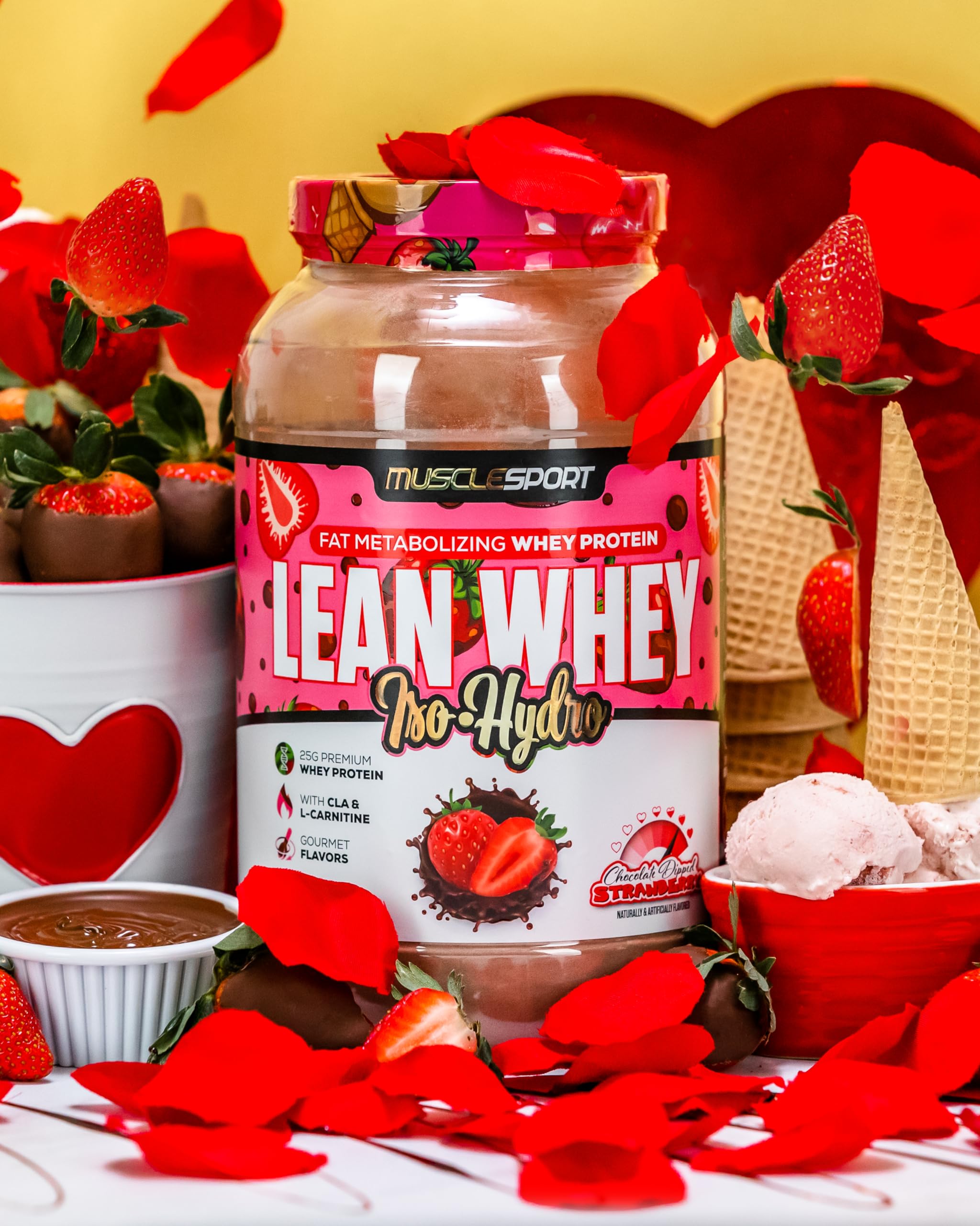 Musclesport Lean Whey Revolution™ Protein Powder - Whey Protein Isolate, Low Calorie Low Carb Low Fat, 25g Protein per Scoop - Strawberry Flavor (2LB) | Post-Workout Recovery, Meal Replacement, Weight Management & Muscle Building Supplement