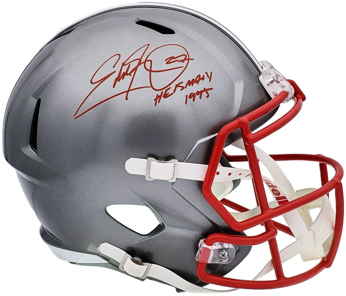 Eddie George Autographed Ohio State Buckeyes Replica Football Helmet - 1995 Heisman Trophy Winner - Limited Edition Collectible for Sports Fans and Memorabilia Enthusiasts - Perfect for Display in Man Cave, Sports Room, or Office Decor