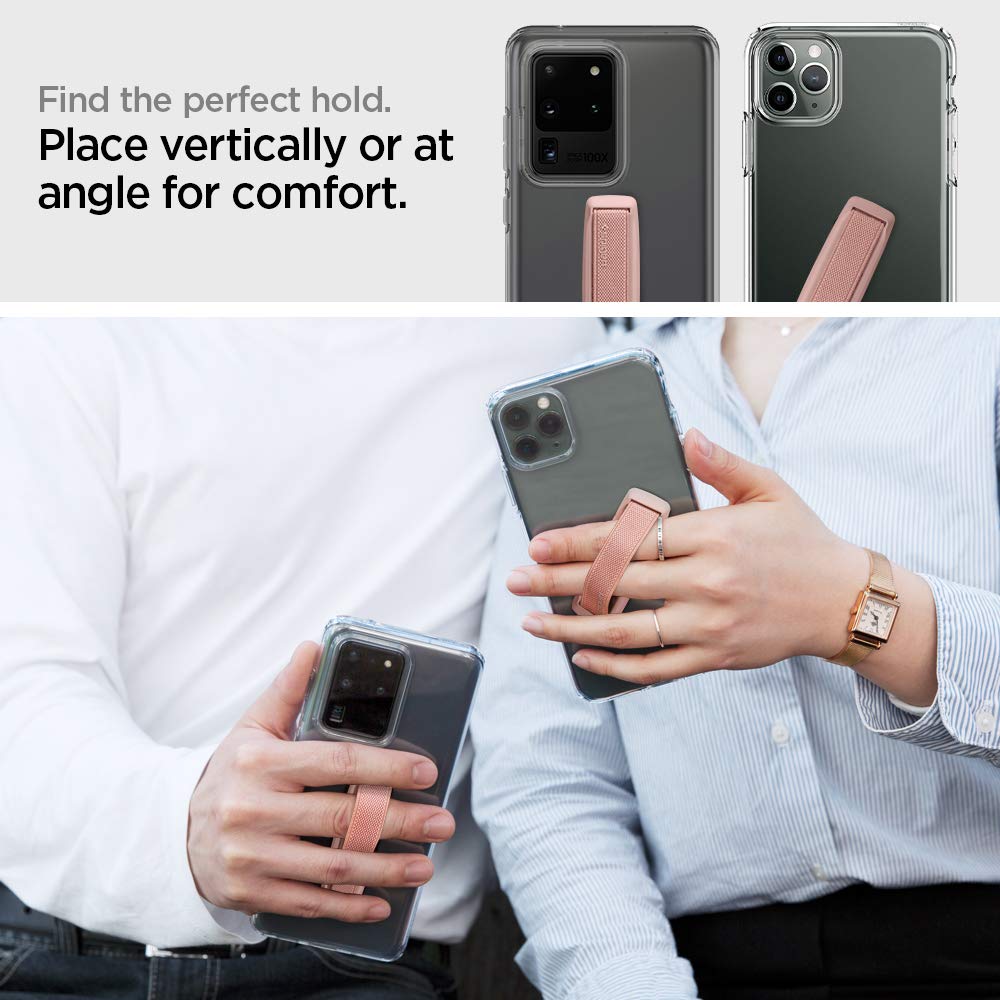 Spigen Flex Strap Cell Phone Grip - Universal Soft Elastic Strap Holder for All Smartphones & Tablets in Rose Gold | Perfect for Gaming, Reading, and One-Handed Use