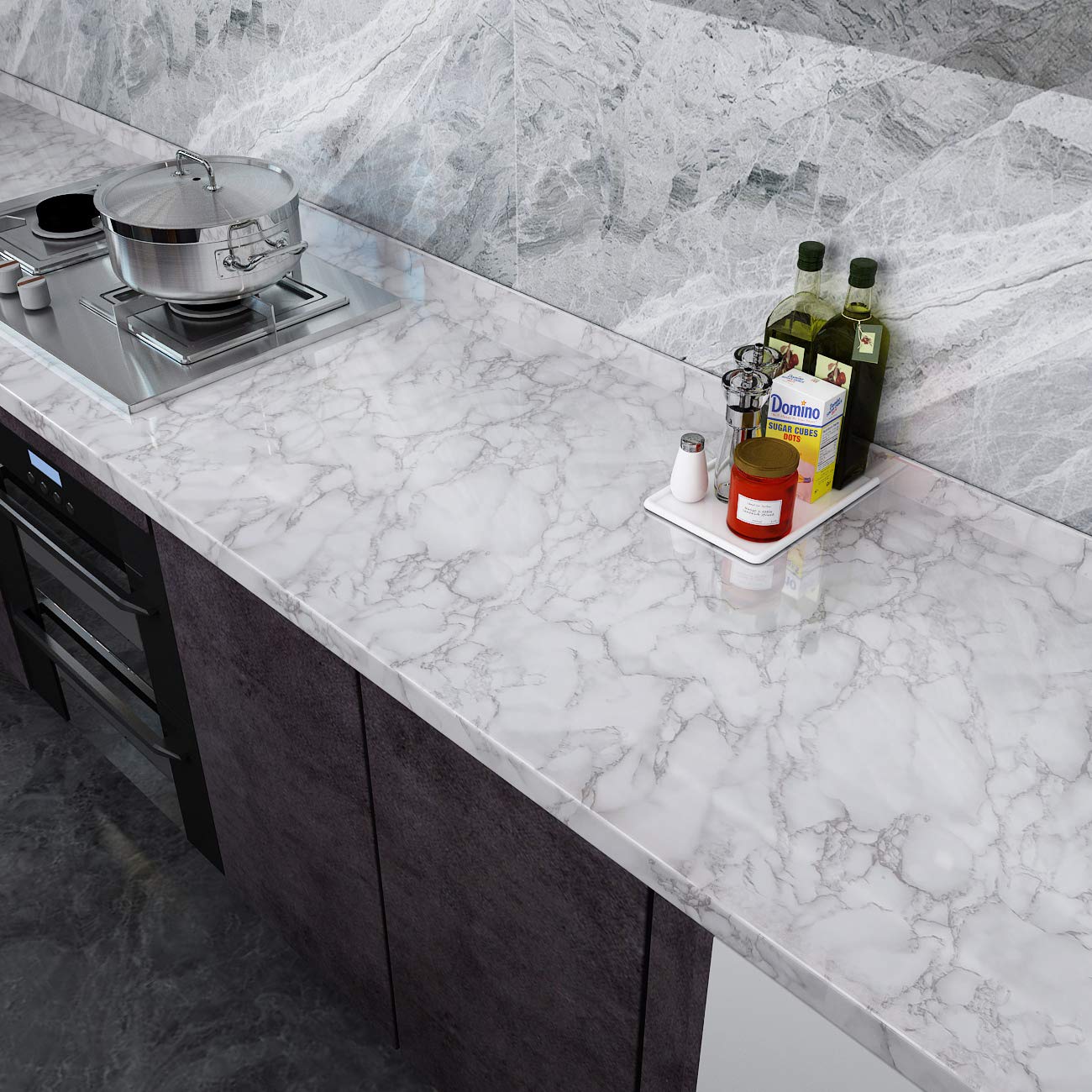 Livelynine Modern Marble Peel and Stick Wallpaper - Waterproof Vinyl Countertop Cover for Kitchen, Desk, Dresser & Table (15.8x78.8 Inch) | Easy DIY Home Decor Upgrade for Countertops & Furniture