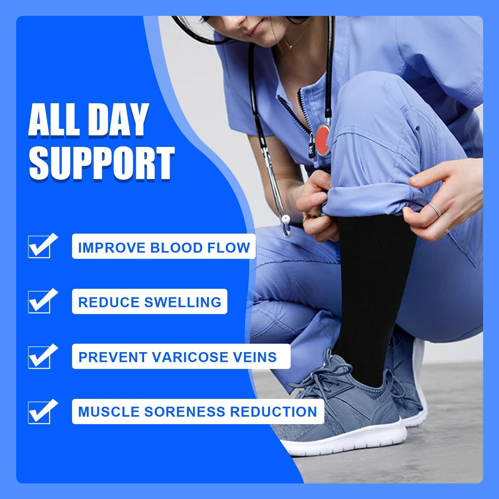 HLTPRO 4 Pairs Copper Compression Socks 20-30mmHg for Women & Men - Circulation Support Socks for Travel, Nurse, Running, Varicose Veins Relief & Swelling Reduction - Perfect for Long Flights, Work Shifts & Sports Recovery
