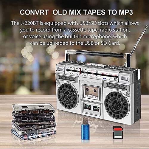 Retro Nostalgic Portable Boombox Cassette Player with AM/FM Radio, USB, Bluetooth - Perfect for Family Gatherings, Travel & Vintage Music Lovers