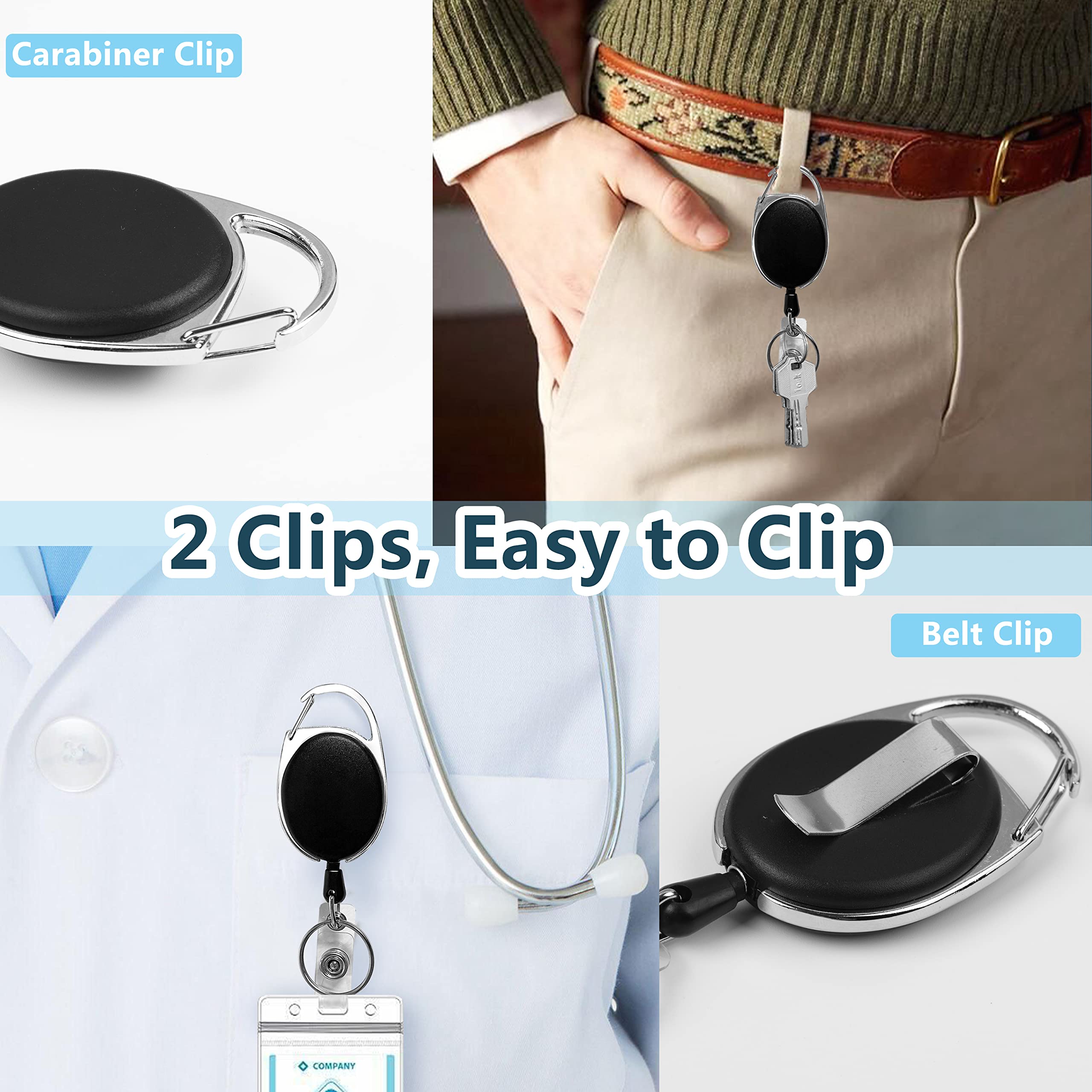 Simetufy 15 Pack Retractable ID Badge Holder with Carabiner - Heavy Duty for Office & Work