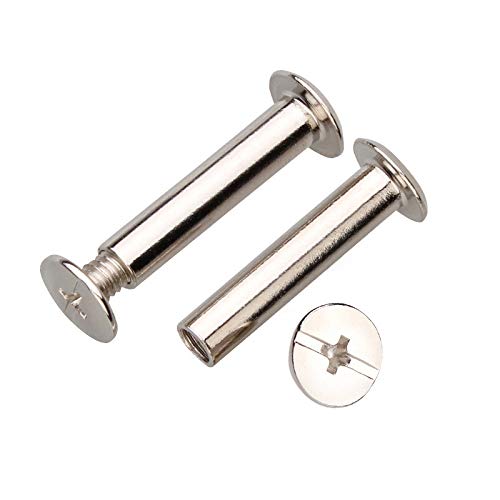 50pcs M5 Nickel Plated Binding Screws Nail Rivet Studs for Photo Albums, Account Books, Leather Craft, Belts & Wallets - 33mm Stem Length - DIY Leatherworking & Bookbinding Supplies
