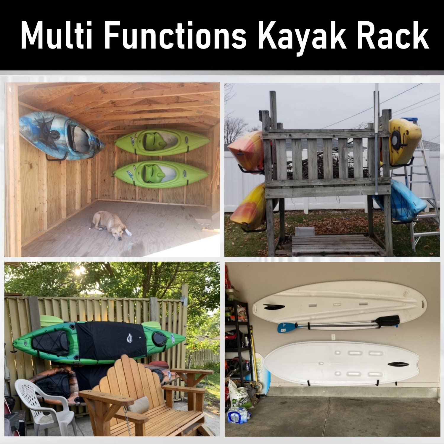 Heavy Duty Garage Storage Kayak Hooks - 15 Inch Wall Mounted Hangers for Canoe, Surfboard, Ladder, Bike & More (55LB Capacity) - Perfect for Garage, Basement & Outdoor Organization