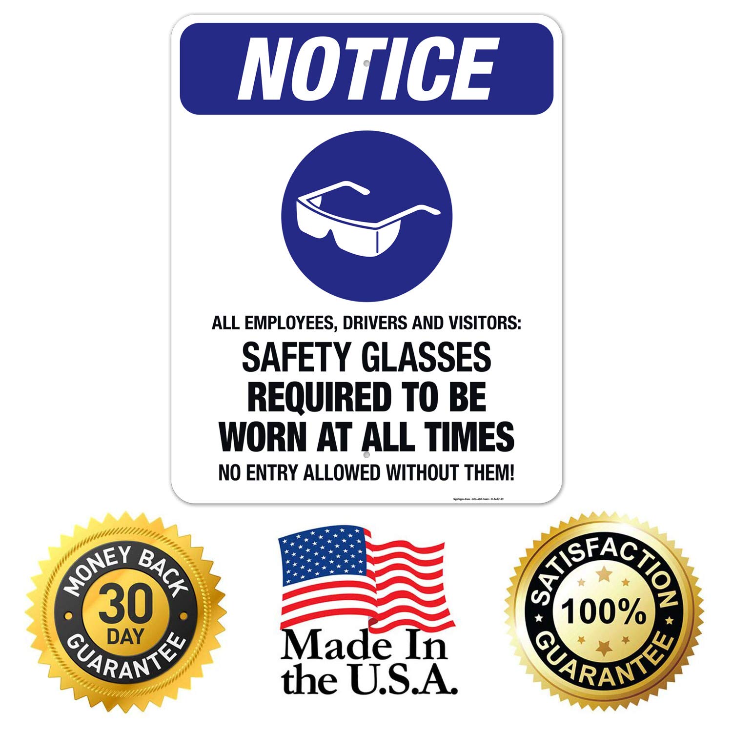 OSHA Compliant Safety Glasses Sign - 24x30 Inch Rustproof Aluminum Workplace Safety Sign | Durable Indoor/Outdoor Use for Construction Sites, Factories & Industrial Areas | Made in USA | Ideal for Hazard Zones, Warehouses, Manufacturing Facilities & Employee Safety Awareness