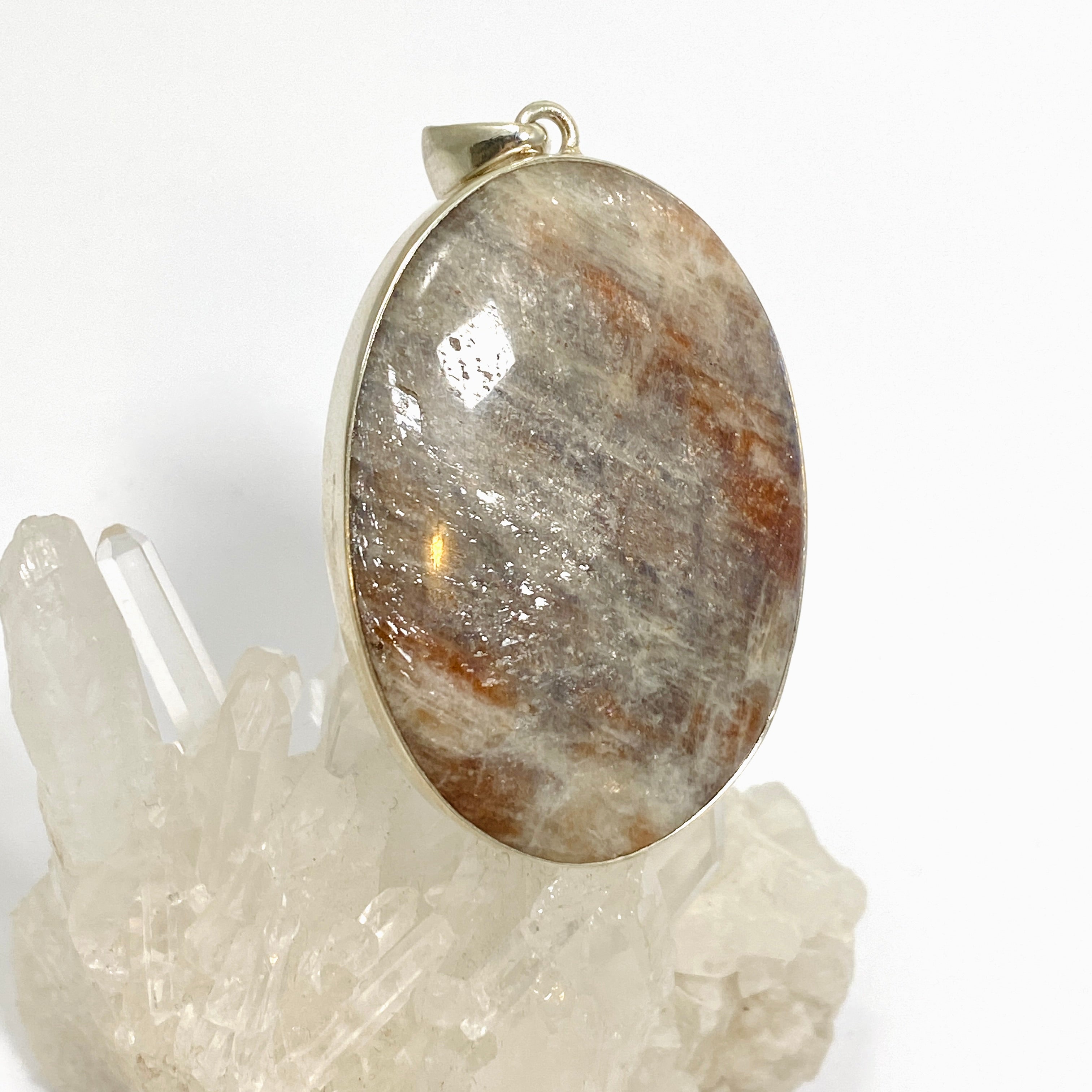 Belomorite (Sunstone with Moonstone Eclipse Stone) Oval Cabochon Pendant KPGJ4697 - Natural Gemstone Jewelry for Healing, Meditation & Spiritual Protection