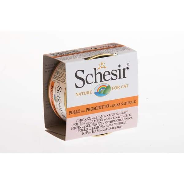 Premium Schesir Chicken & Ham in Gravy Canned Cat Food - 70g Wet Food for Adult Cats | High Protein Meal for Indoor & Outdoor Cats | Perfect for Picky Eaters & Daily Feeding