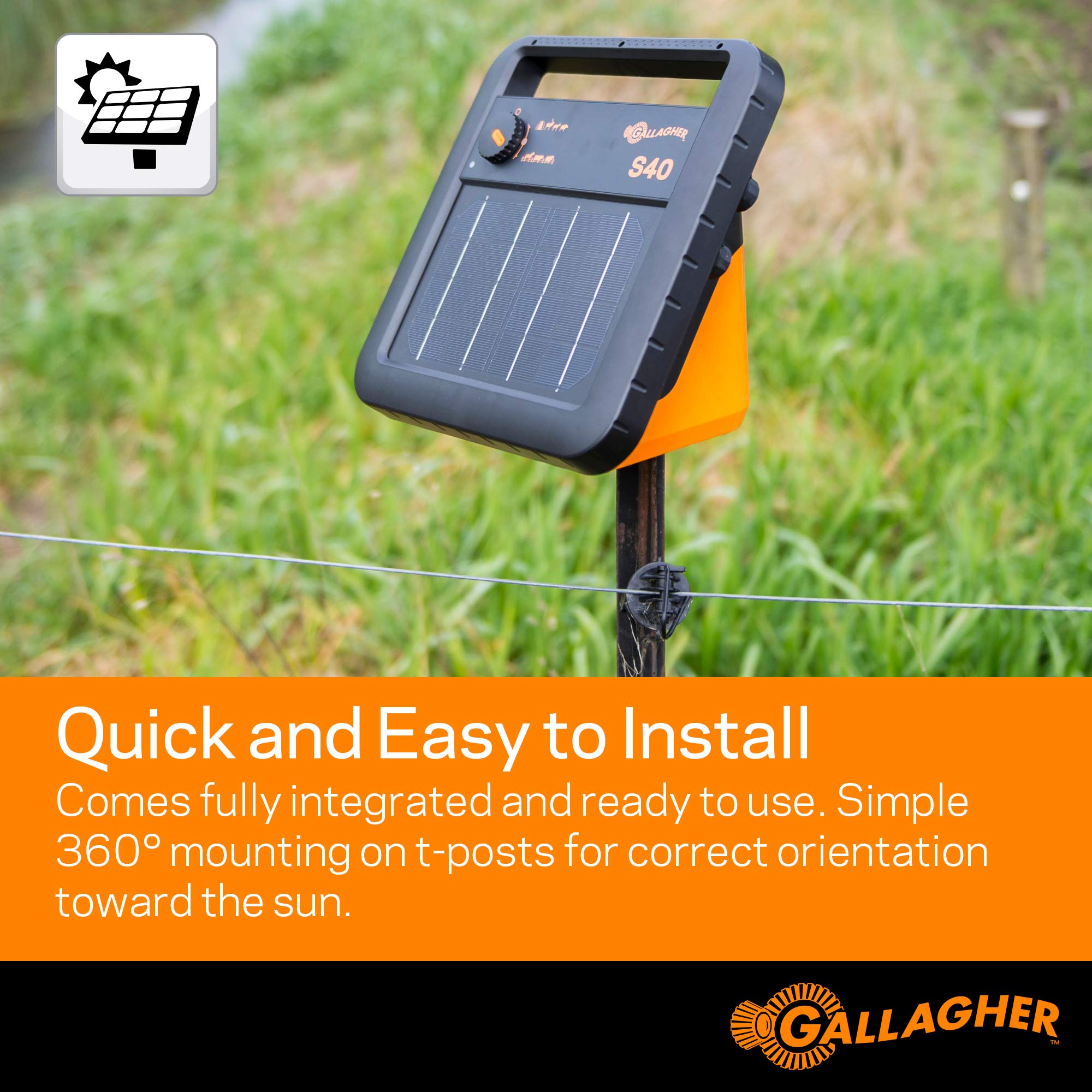 Gallagher G345404 S40 Solar Fence Charger - 12V High Power Electric Fence Energizer for Livestock & Pets - Weatherproof Solar Powered Fence Controller for Farms, Ranches & Gardens