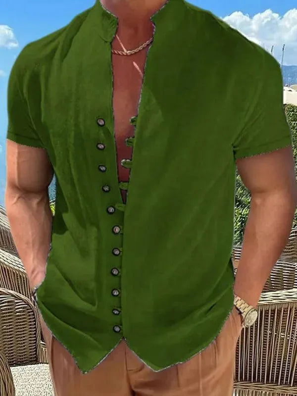 Men's Stand Collar Linen Casual Shirt - Breathable Summer Shirt for Business Casual & Outdoor Activities