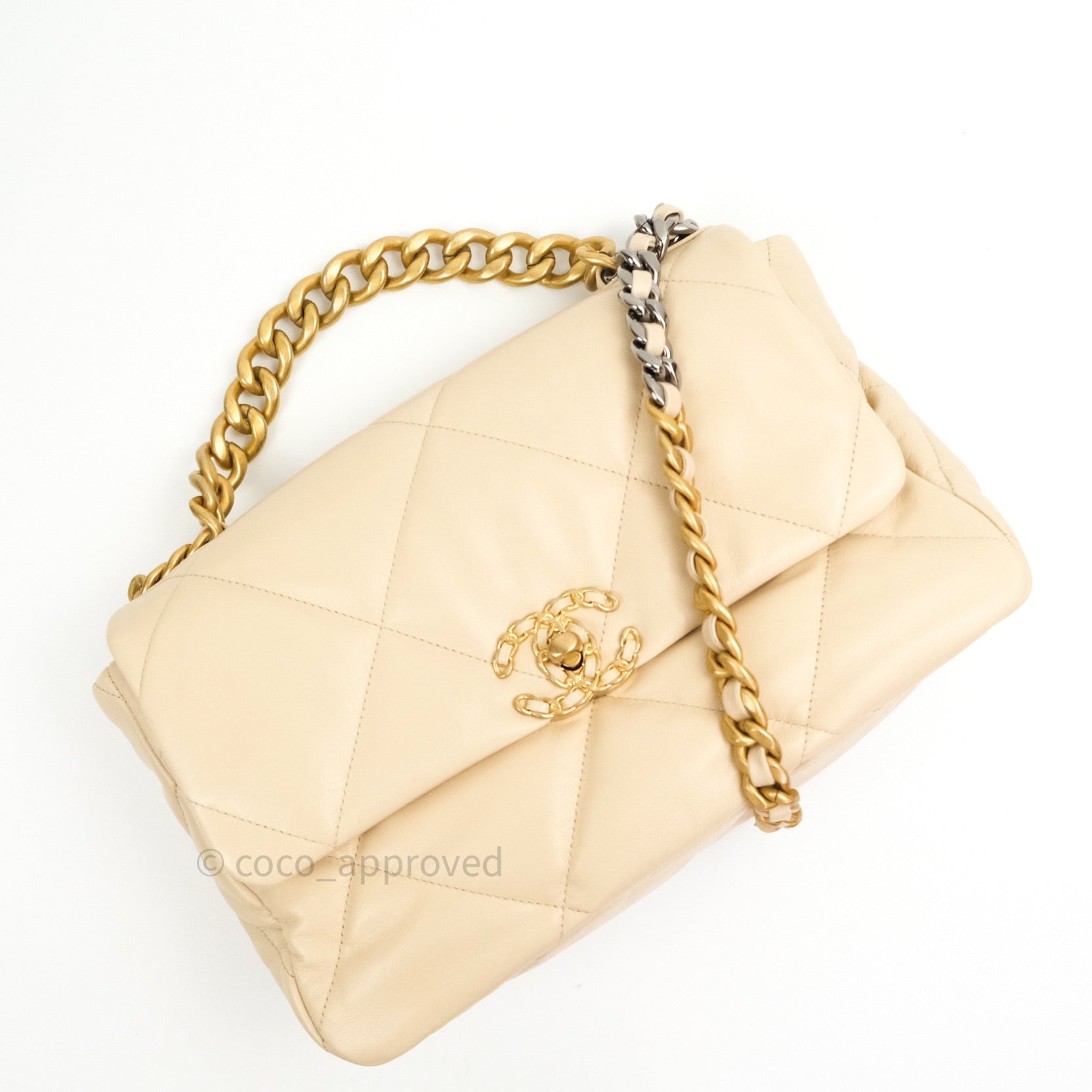 Chanel 19 Medium Flap Bag in Beige Lambskin Leather with Mixed Hardware - Luxury Designer Handbag for Women, Perfect for Work, Evening Events & Everyday Use