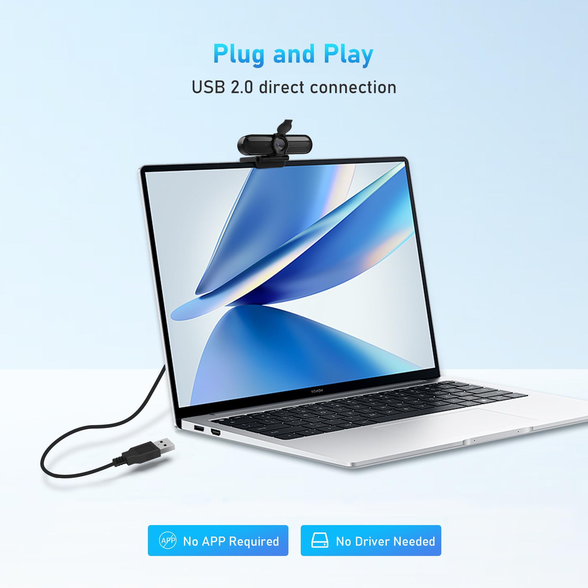 2K Webcam with Autofocus & Dual Noise-Cancelling Mics - FHD 1080P/60fps Streaming Camera for Computer, Laptop, MacBook (Windows/Mac Compatible) - Perfect for Zoom Meetings, Skype Calls, Teams Video Conferencing & Live Streaming